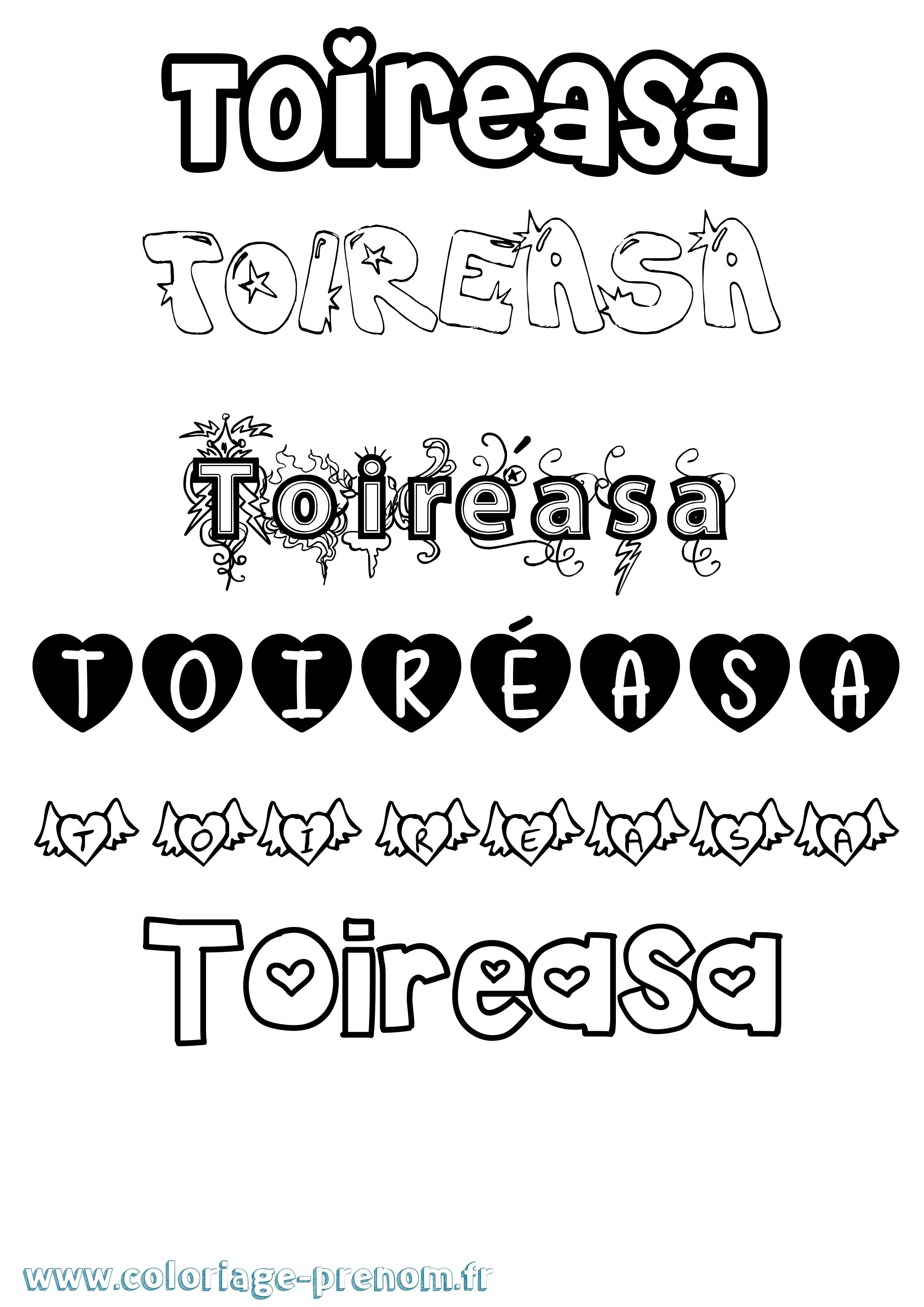 Coloriage Toiréasa Girly Coloriage prénom Toiréasa Girly