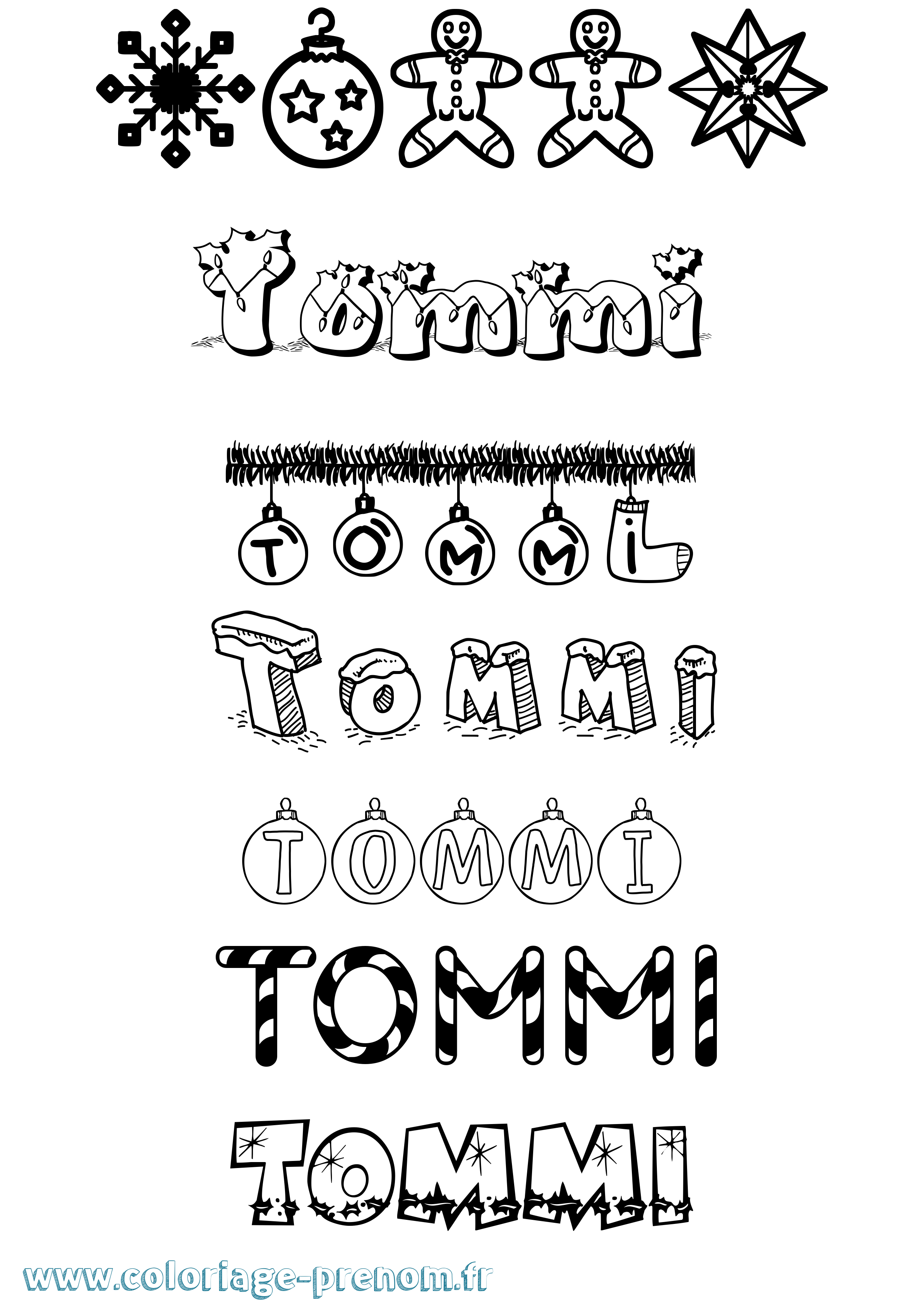 Coloriage Tommi Noël Coloriage prénom Tommi Noël