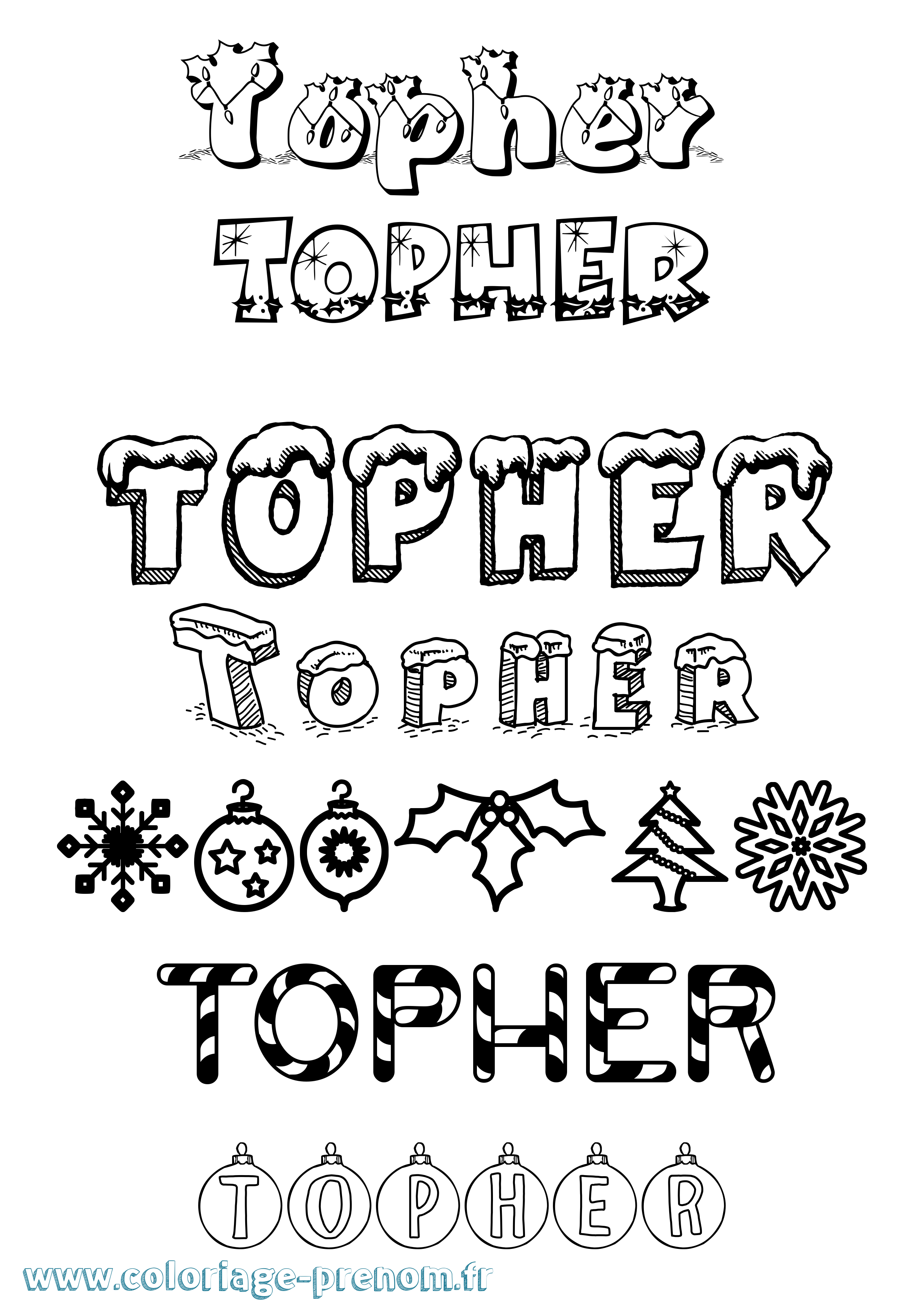 Coloriage Topher Noël Coloriage prénom Topher Noël