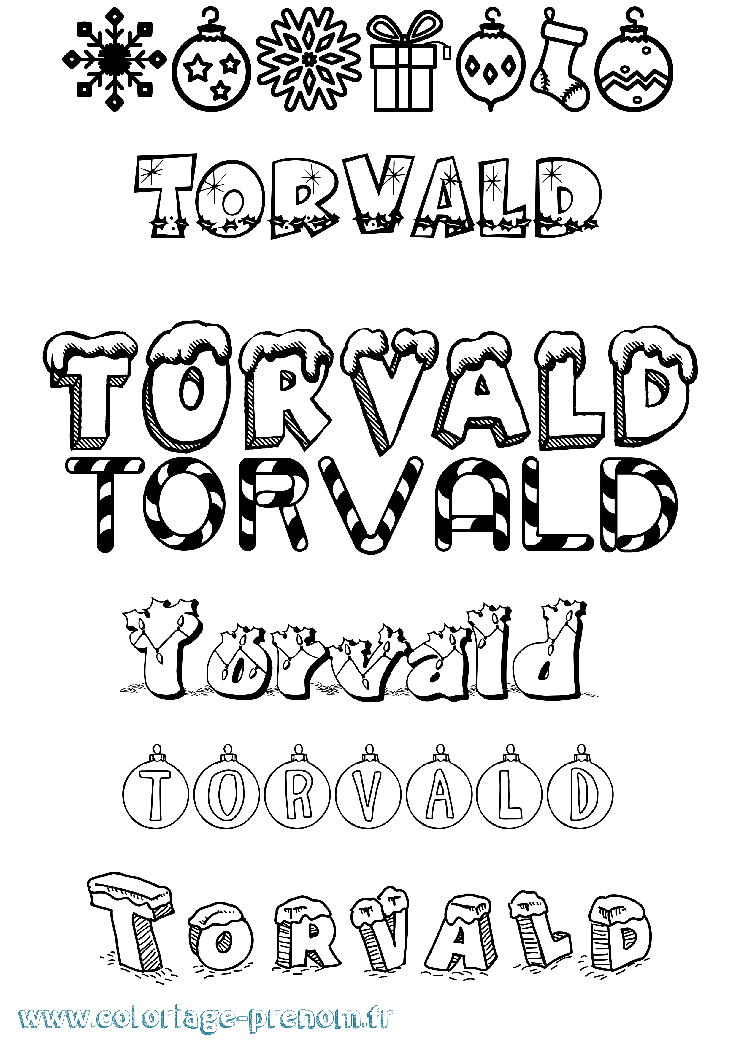 Coloriage Torvald Noël Coloriage prénom Torvald Noël