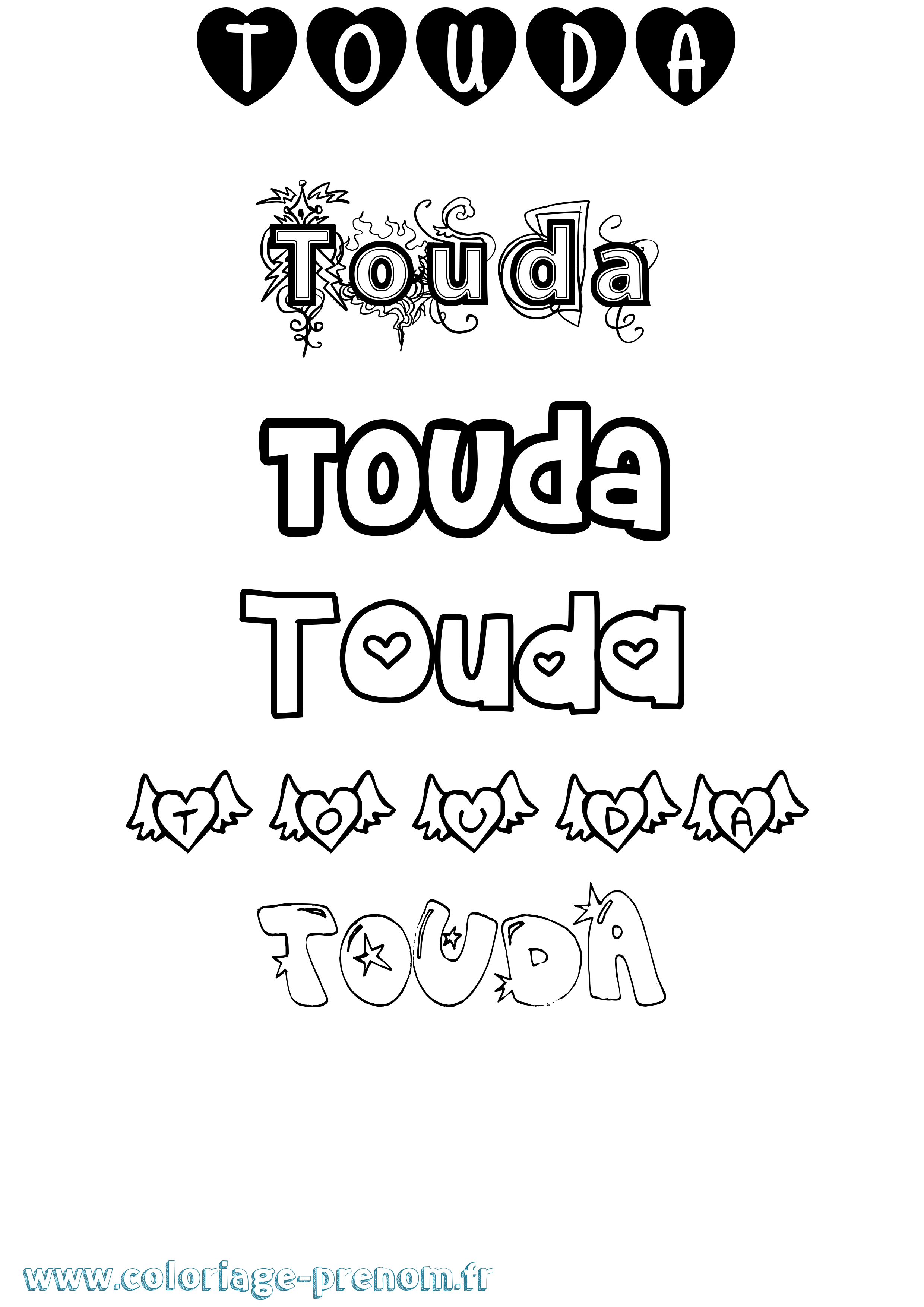 Coloriage Touda Girly Coloriage prénom Touda Girly