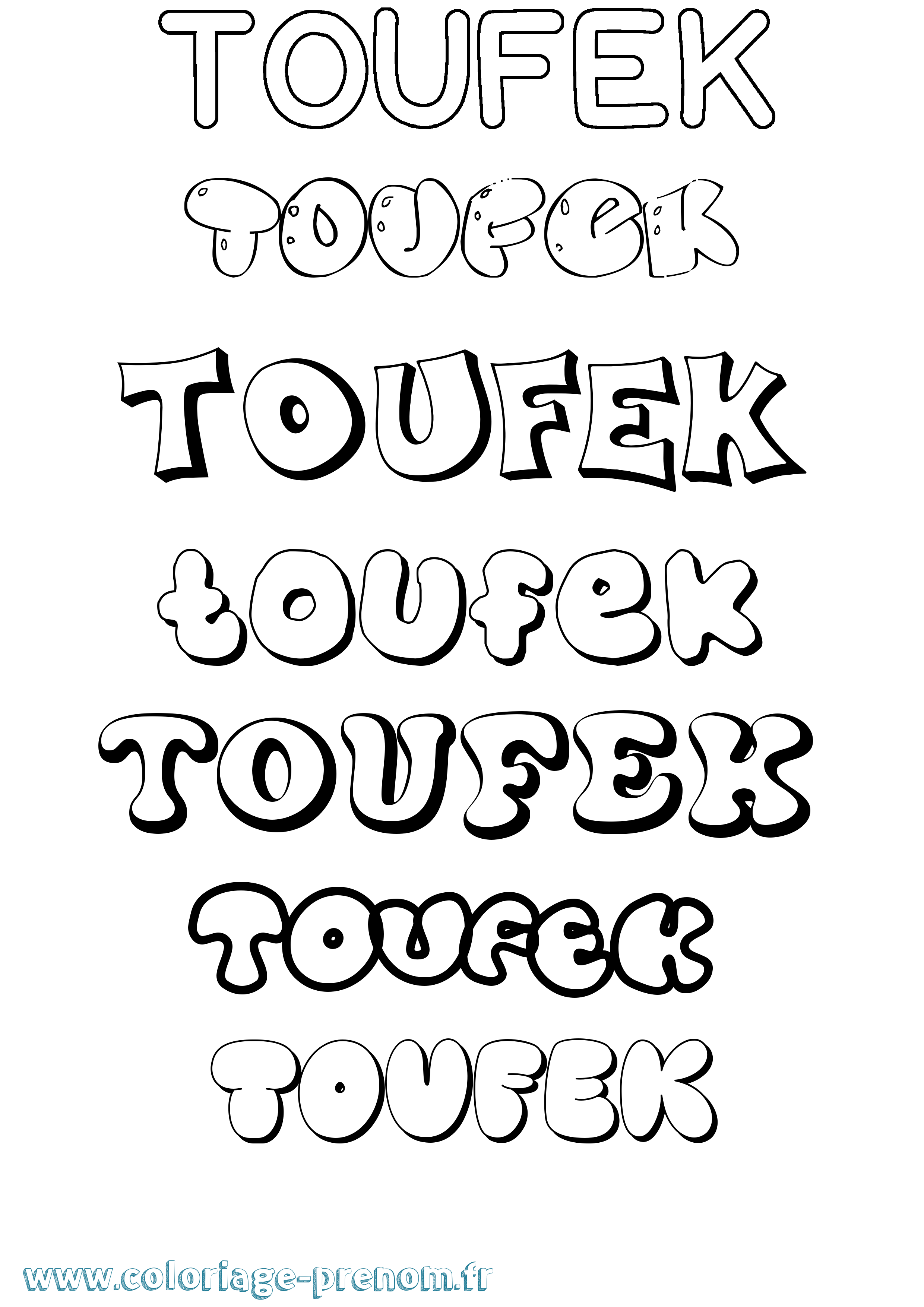 Coloriage Toufek Bubble Coloriage prénom Toufek Bubble