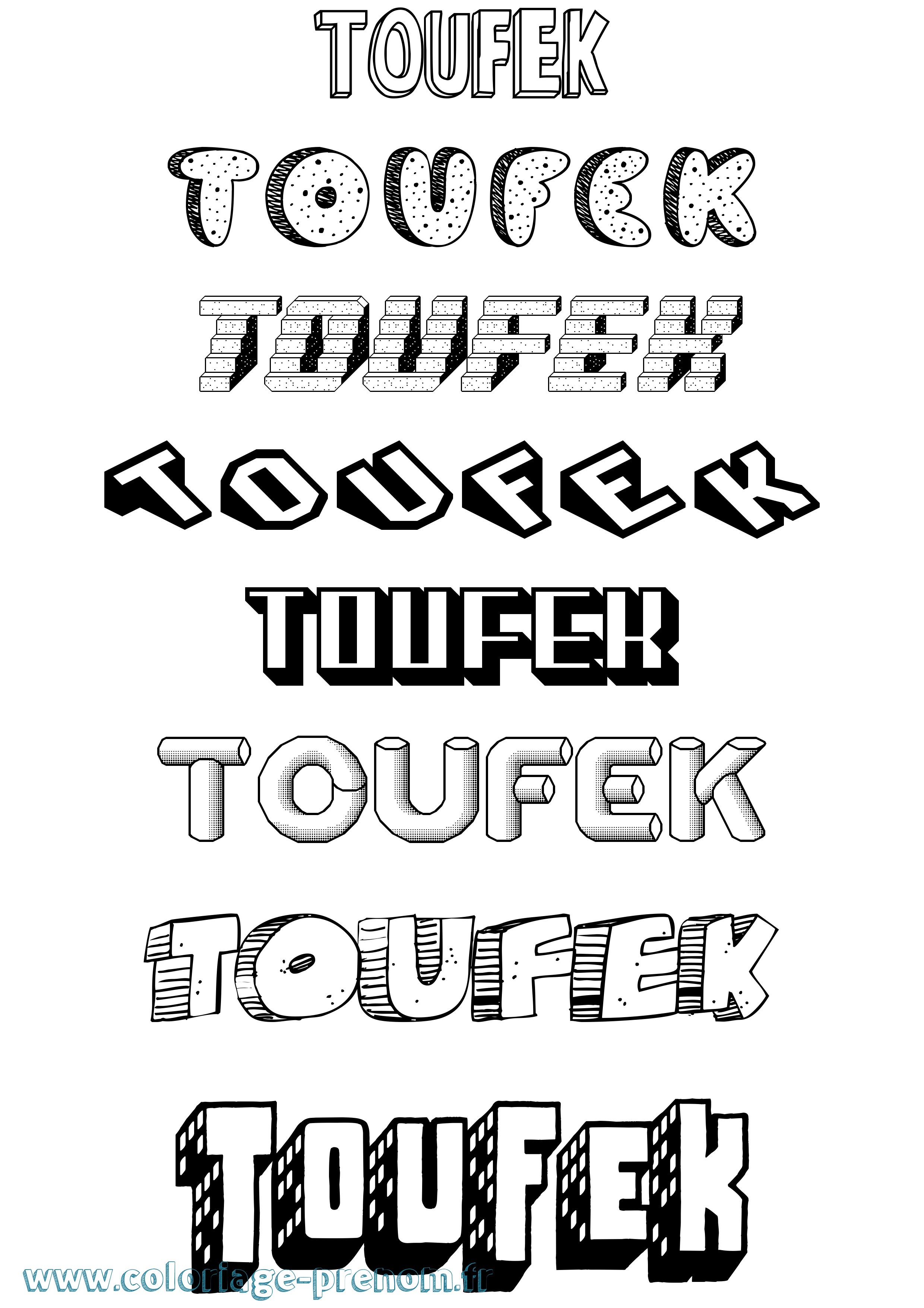 Coloriage Toufek Effet 3D Coloriage prénom Toufek Effet 3D