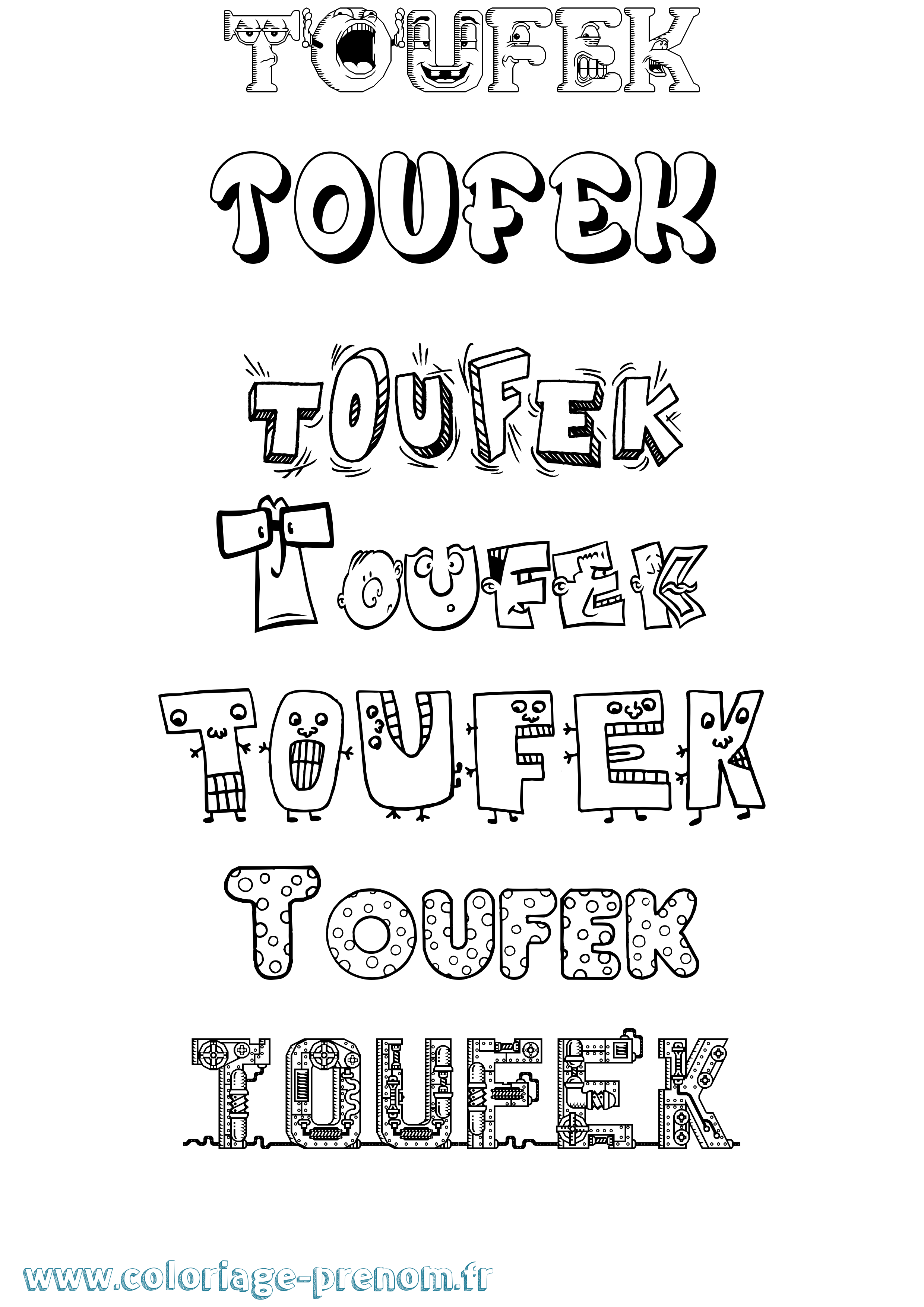 Coloriage Toufek Fun Coloriage prénom Toufek Fun