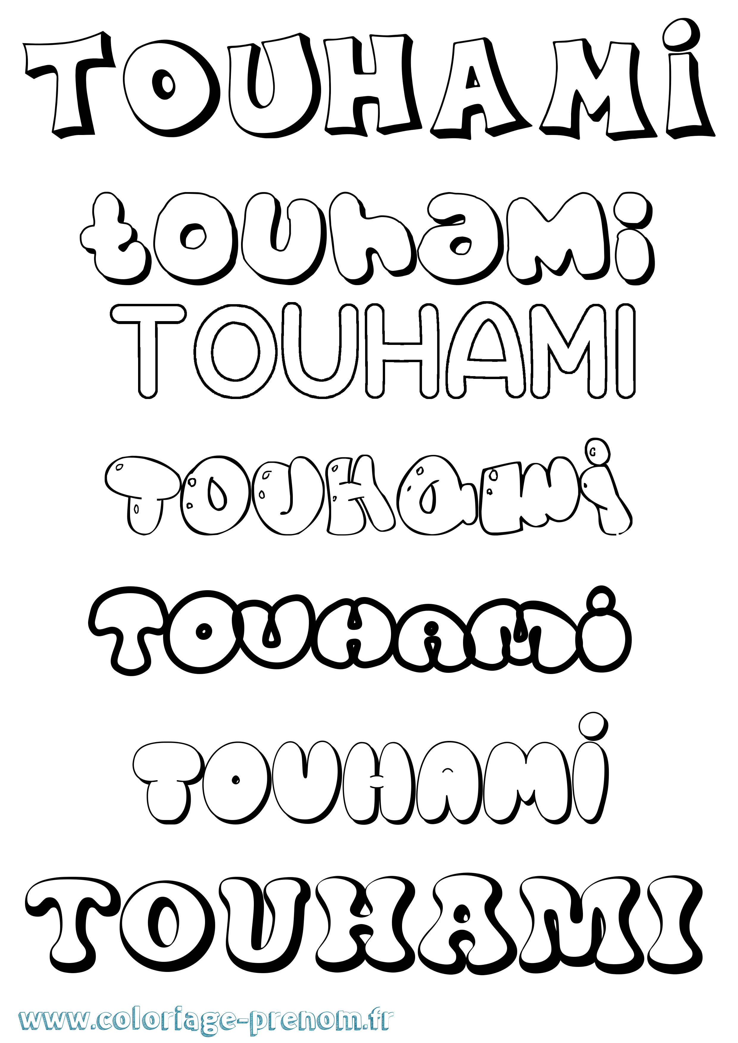 Coloriage Touhami Bubble Coloriage prénom Touhami Bubble