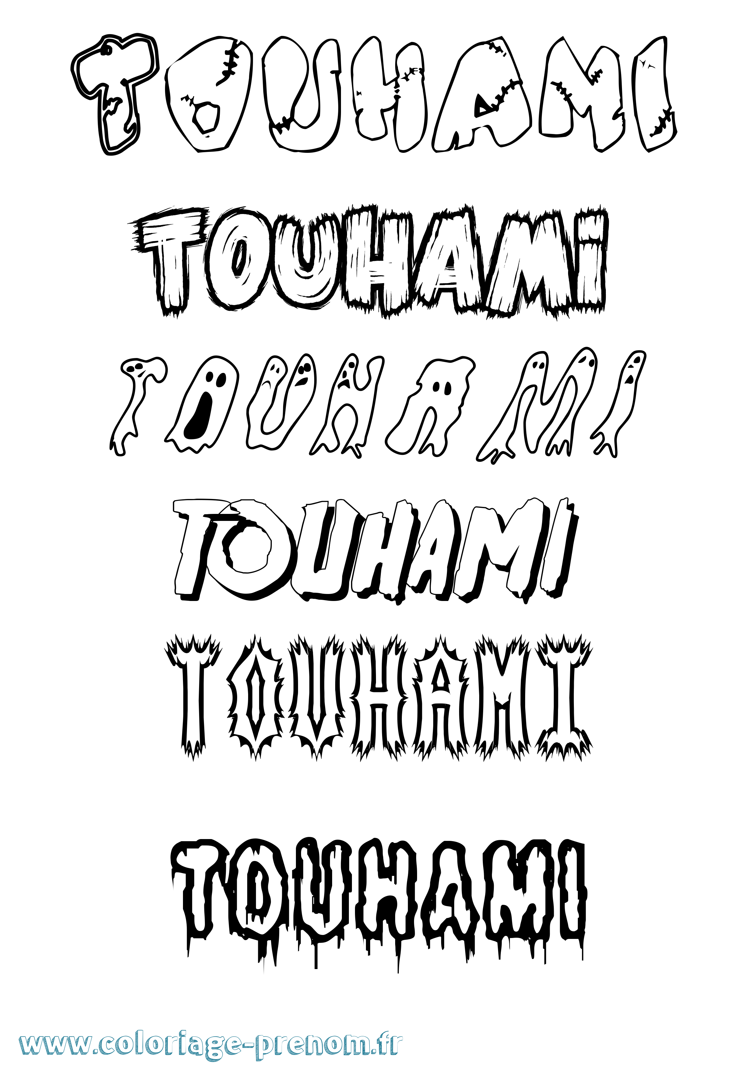 Coloriage Touhami Frisson Coloriage prénom Touhami Frisson