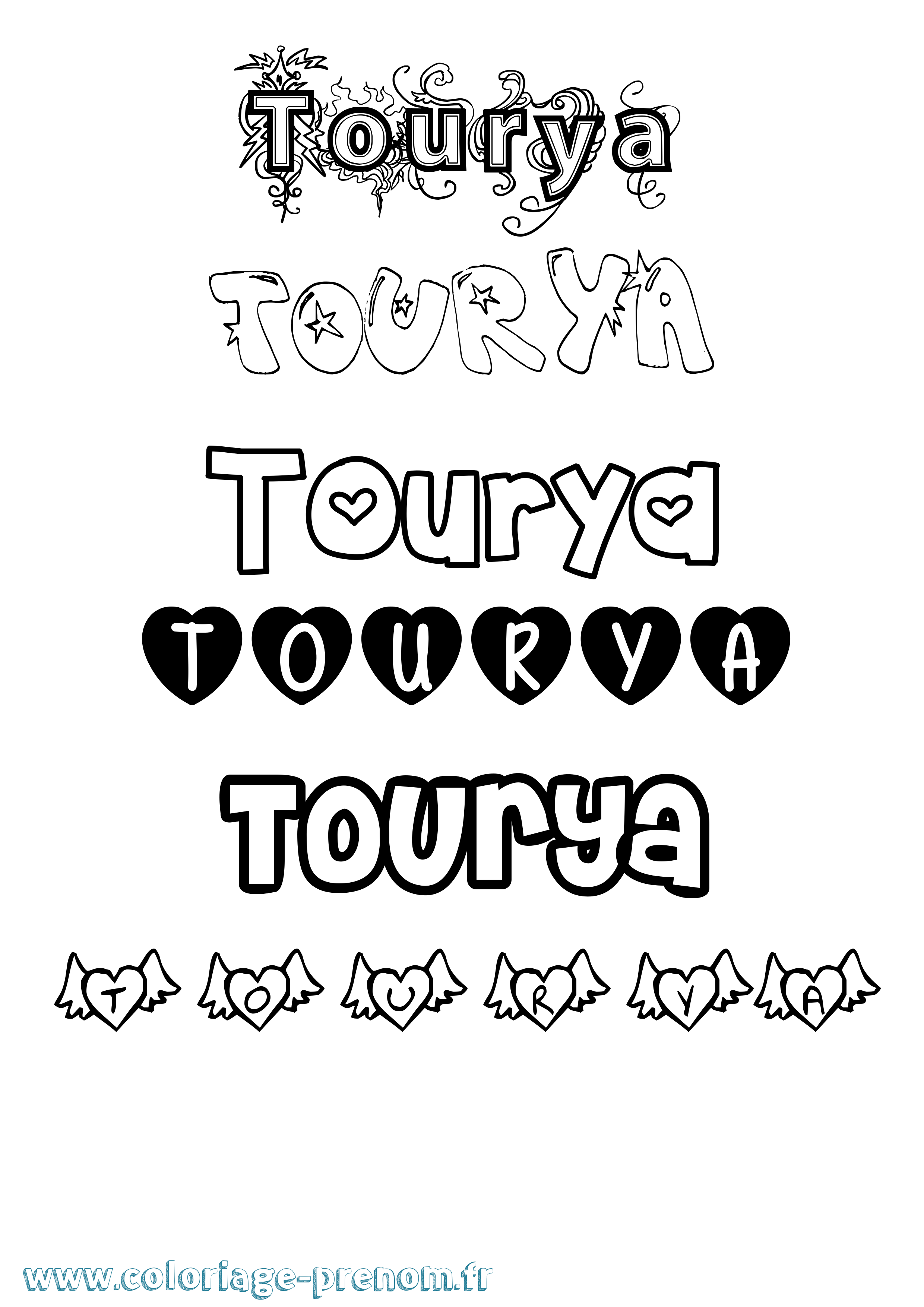 Coloriage Tourya Girly Coloriage prénom Tourya Girly
