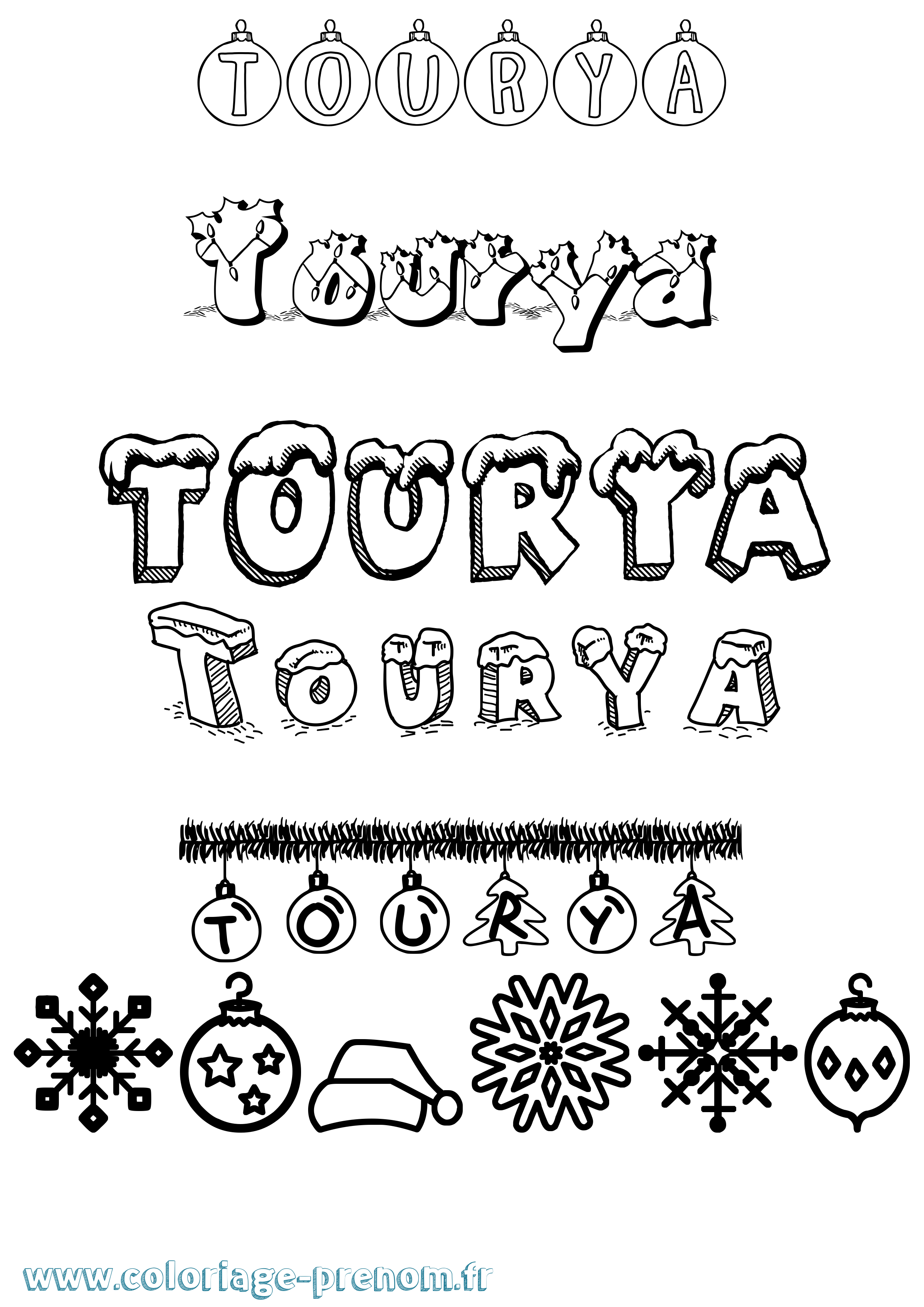 Coloriage Tourya Noël Coloriage prénom Tourya Noël