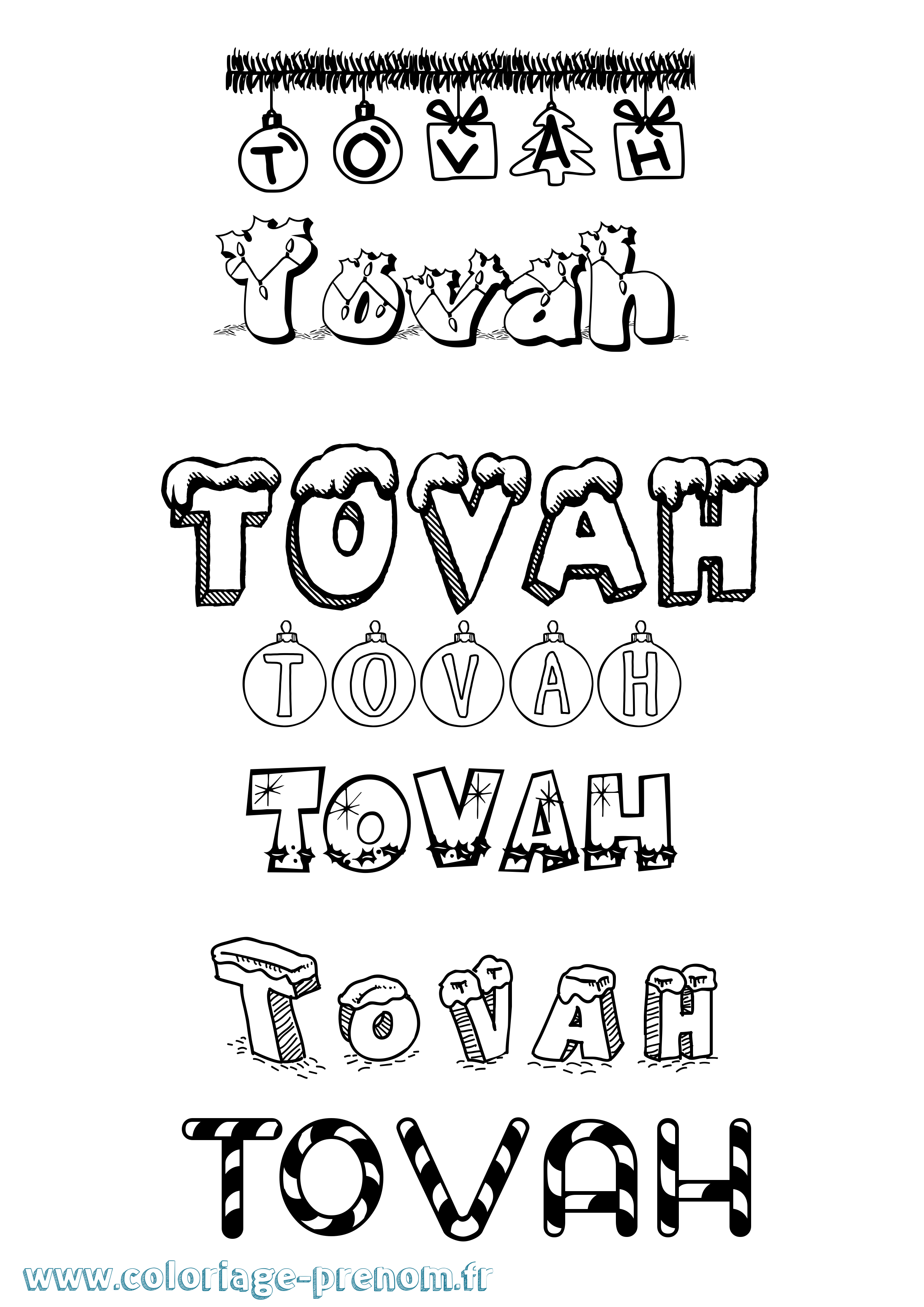 Coloriage Tovah Noël Coloriage prénom Tovah Noël