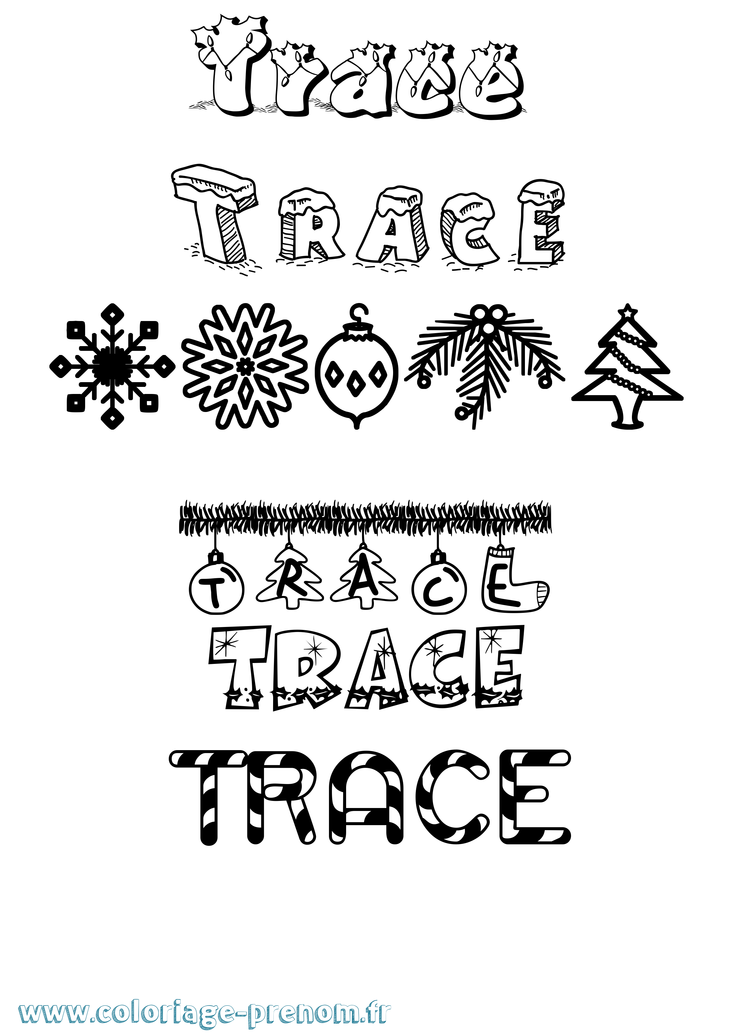 Coloriage Trace Noël Coloriage prénom Trace Noël