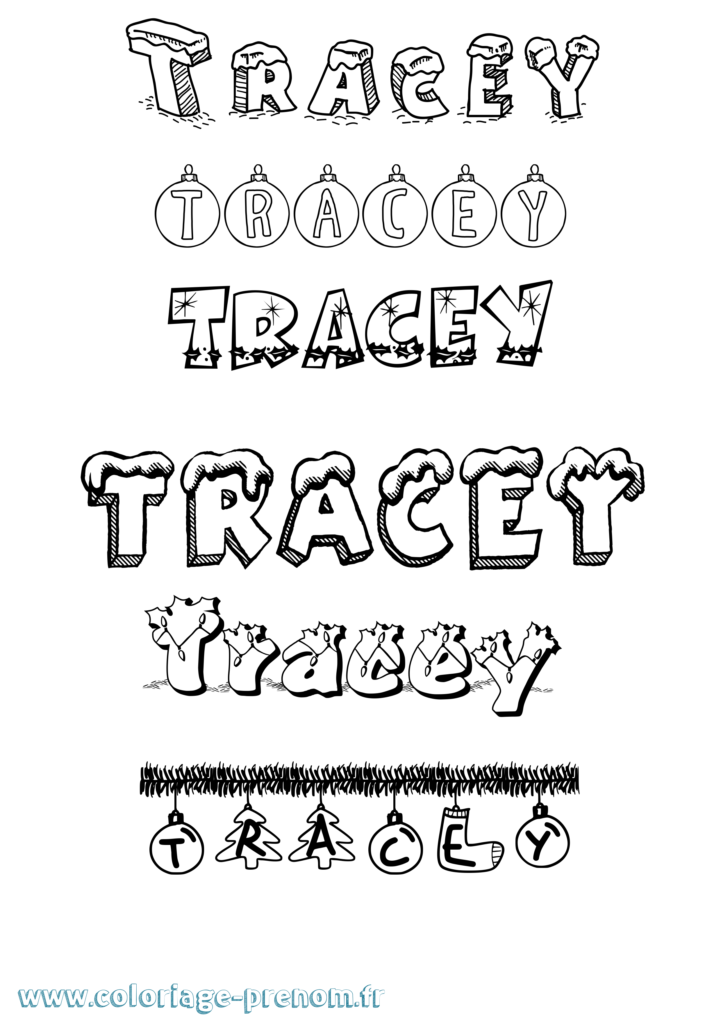 Coloriage Tracey Noël Coloriage prénom Tracey Noël