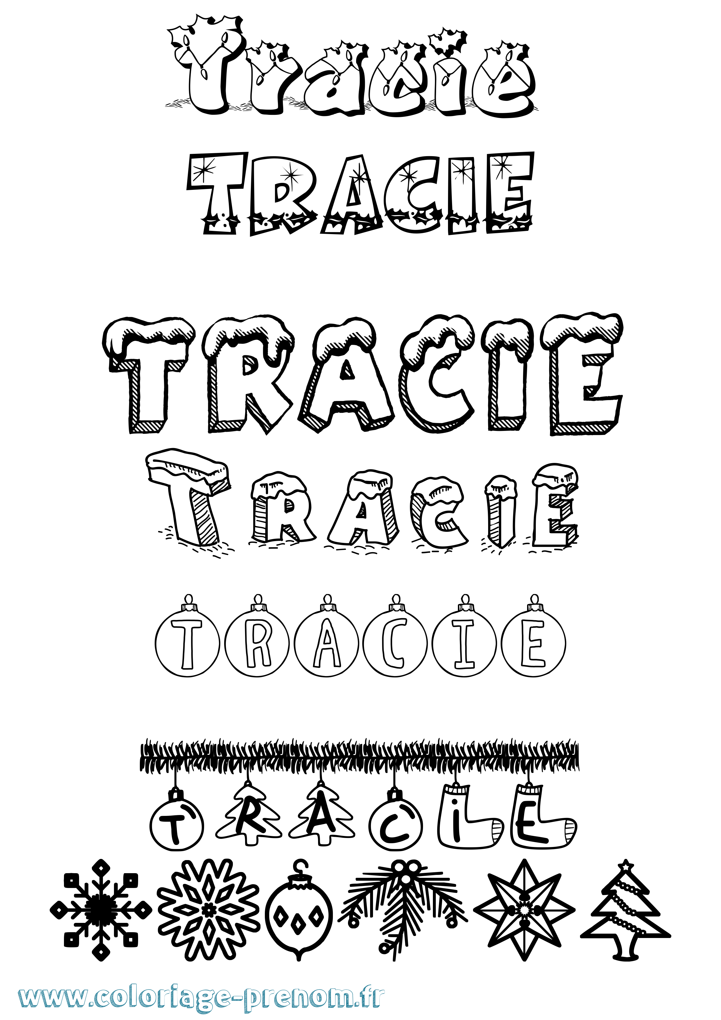 Coloriage Tracie Noël Coloriage prénom Tracie Noël