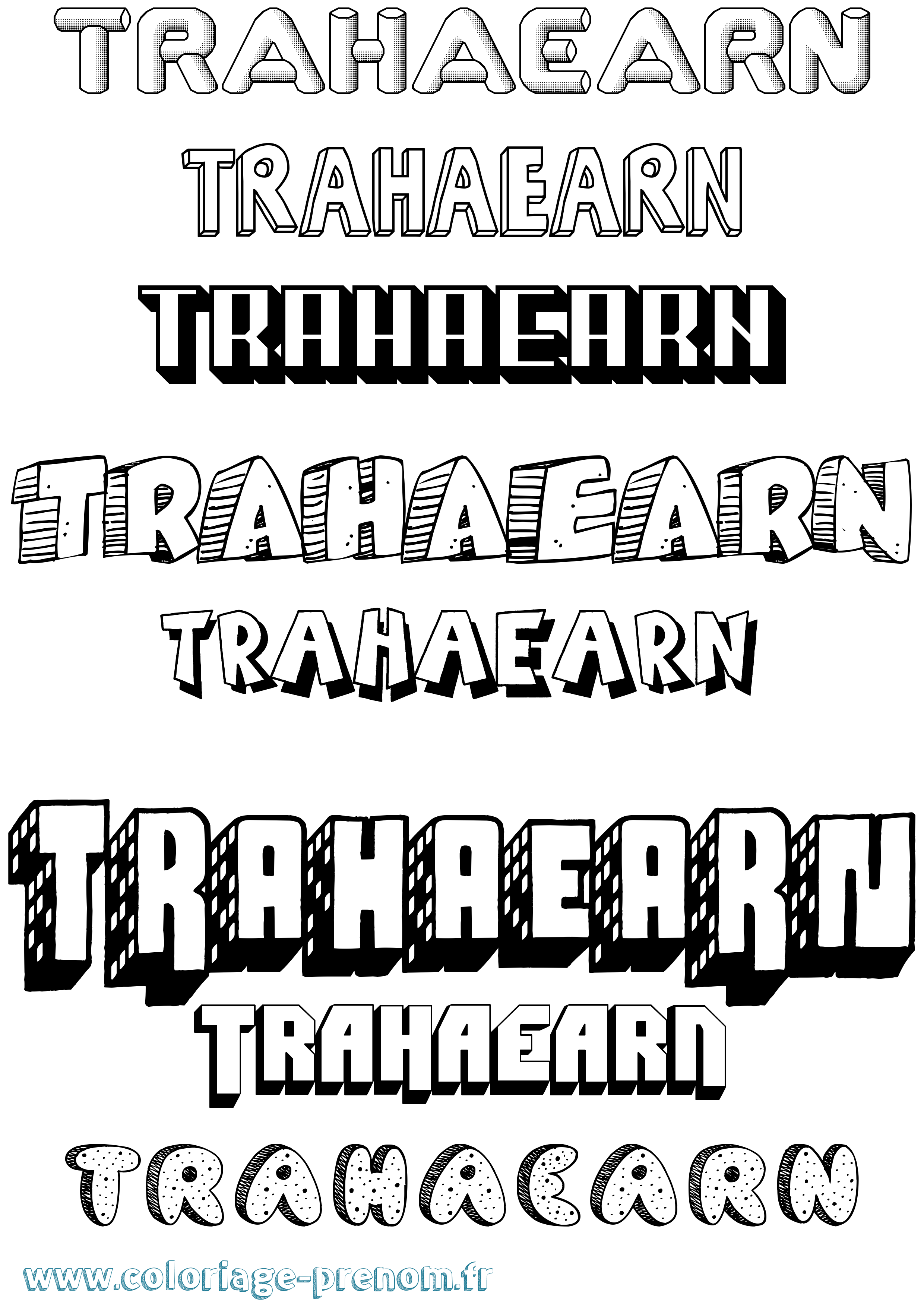 Coloriage Trahaearn Effet 3D Coloriage prénom Trahaearn Effet 3D