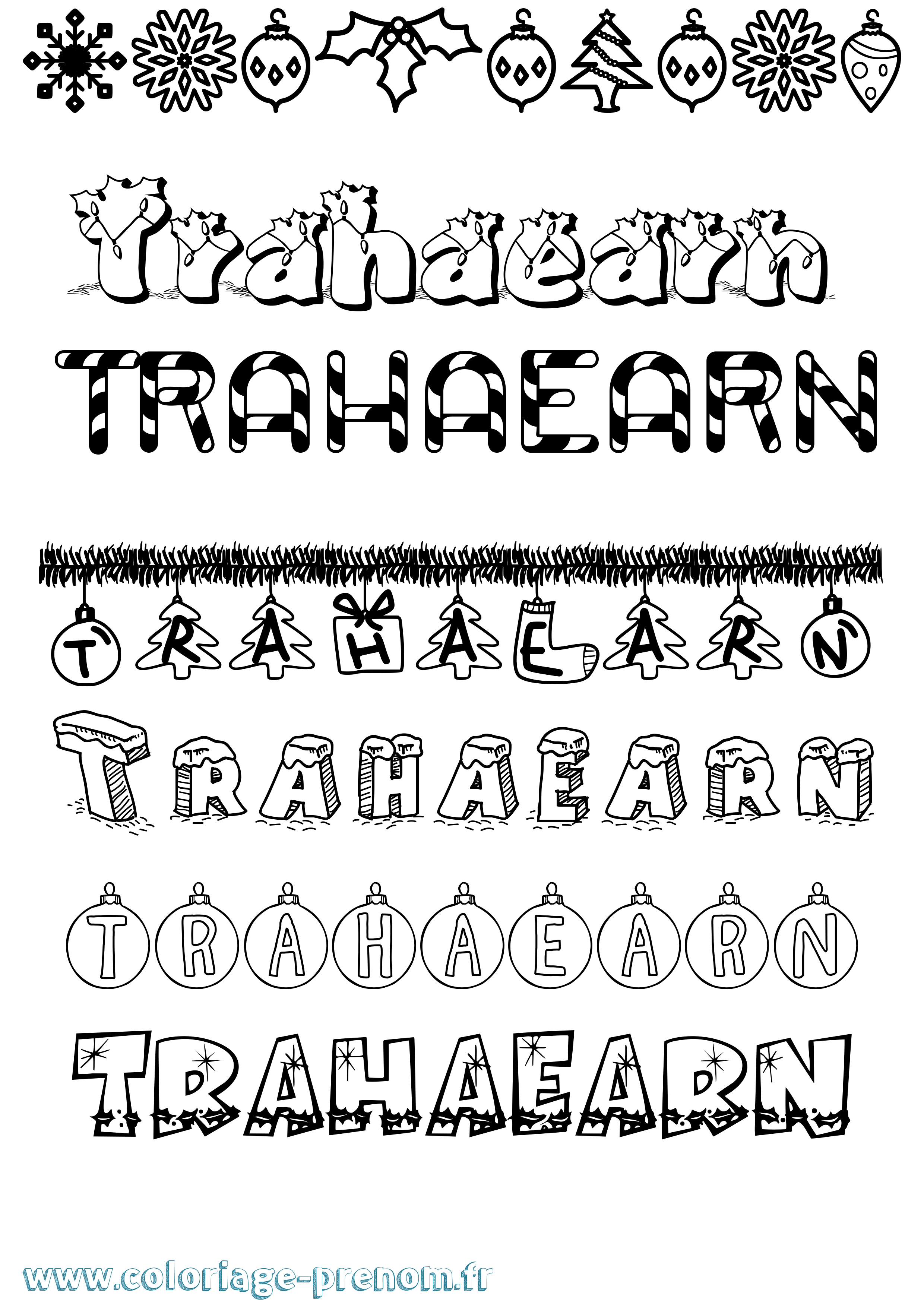 Coloriage Trahaearn Noël Coloriage prénom Trahaearn Noël