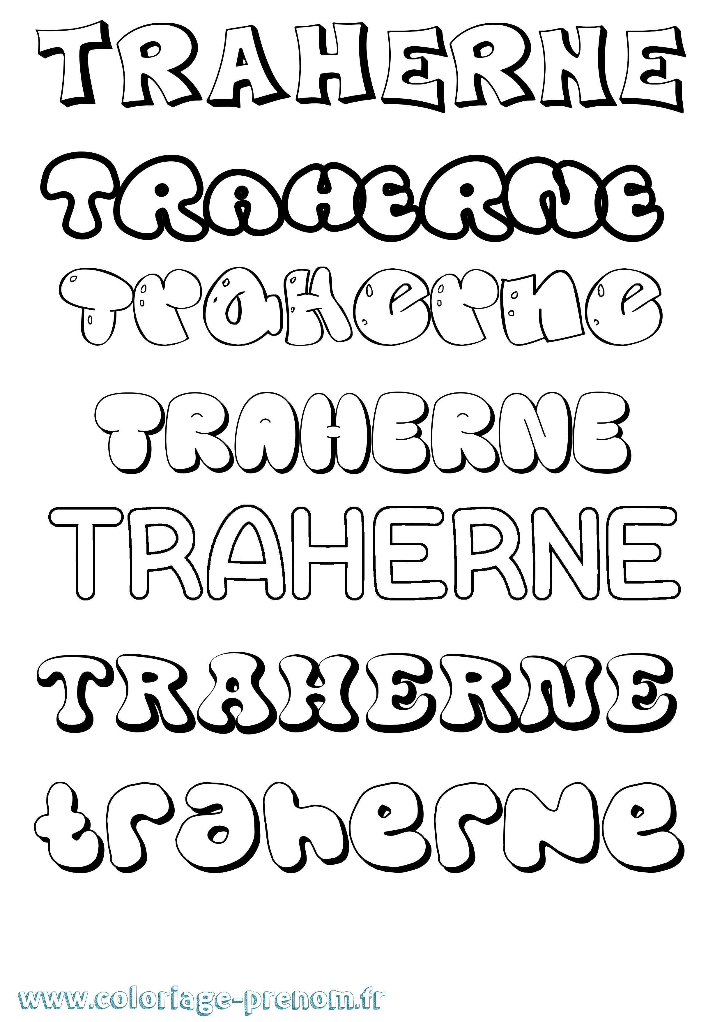 Coloriage Traherne Bubble Coloriage prénom Traherne Bubble