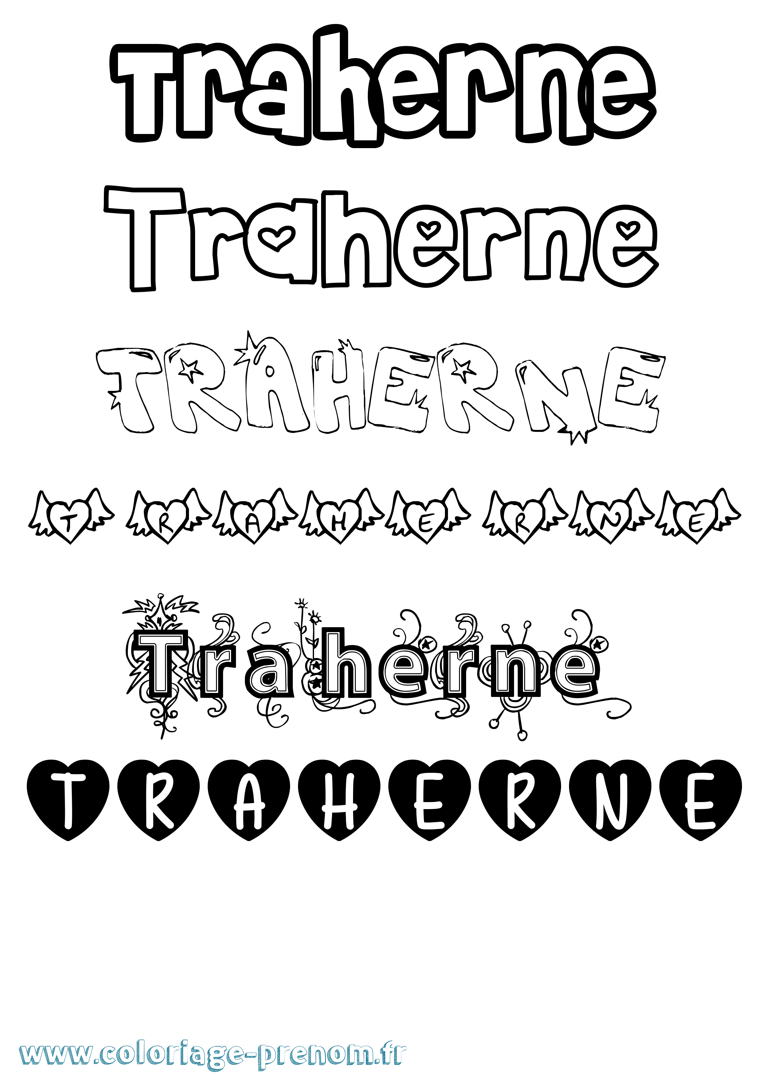 Coloriage Traherne Girly Coloriage prénom Traherne Girly