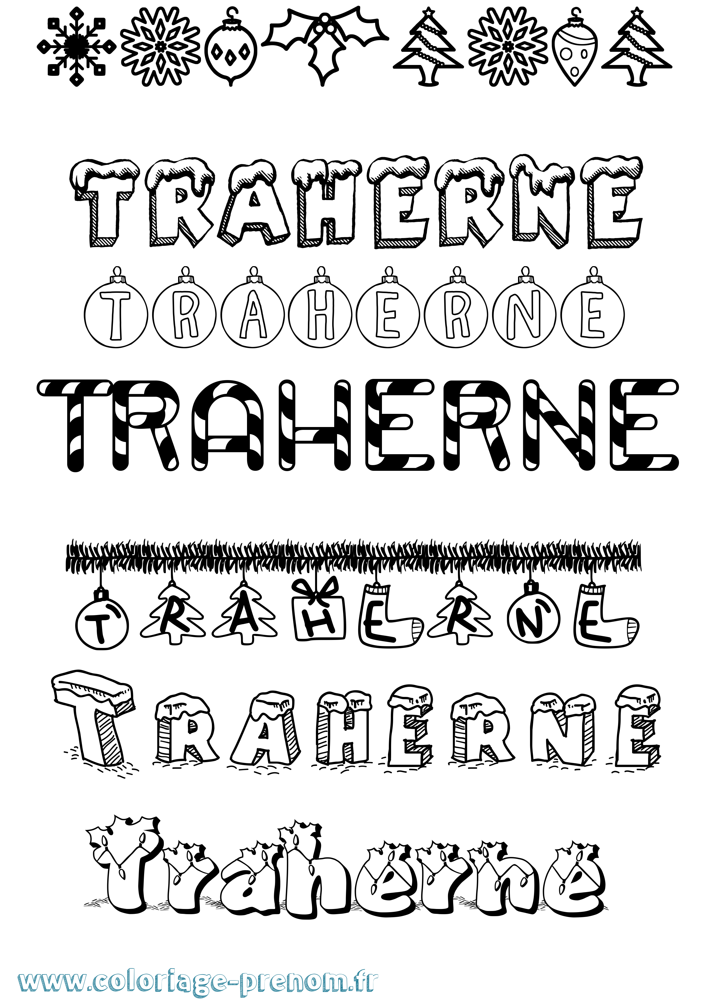 Coloriage Traherne Noël Coloriage prénom Traherne Noël