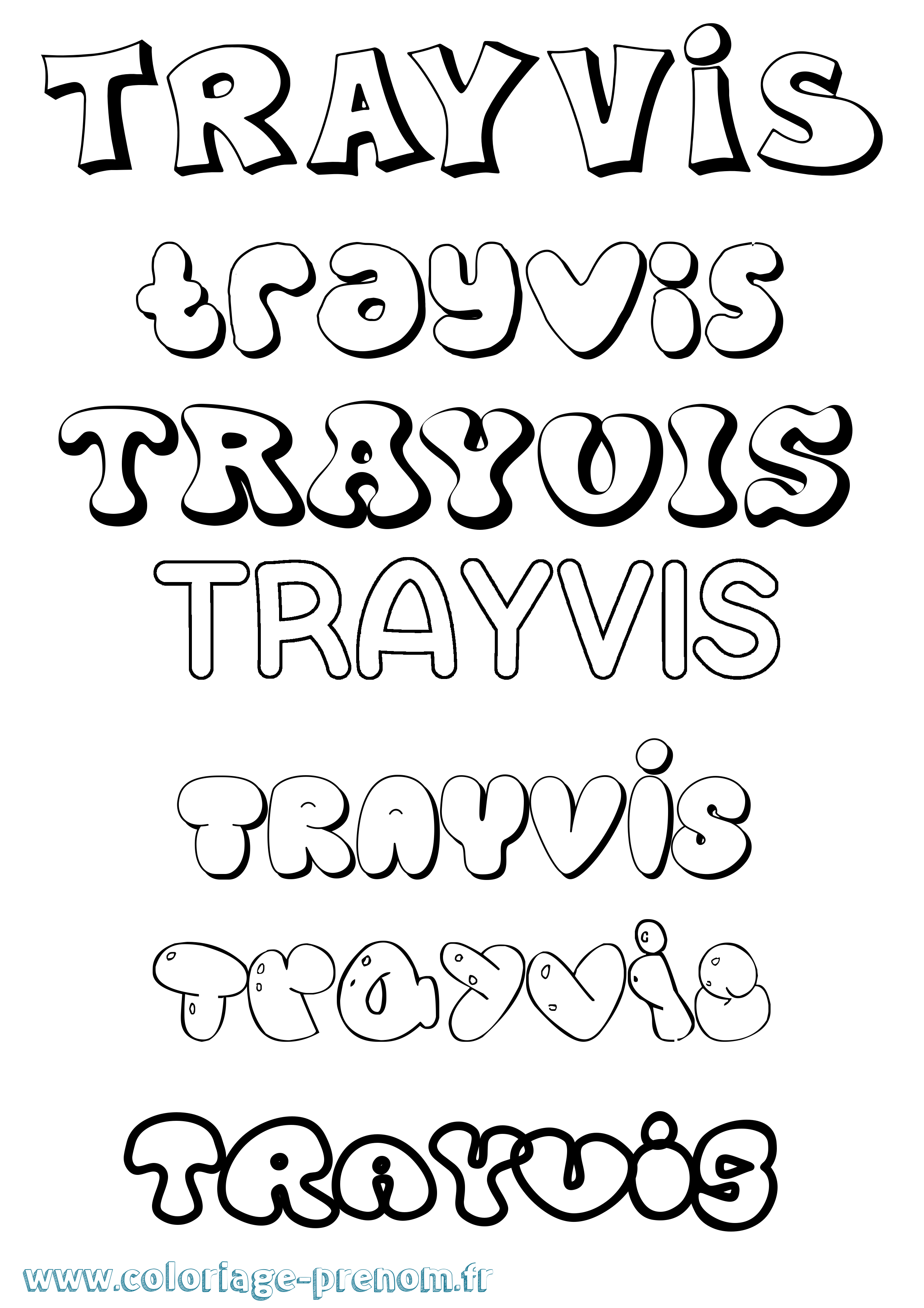 Coloriage Trayvis Bubble Coloriage prénom Trayvis Bubble
