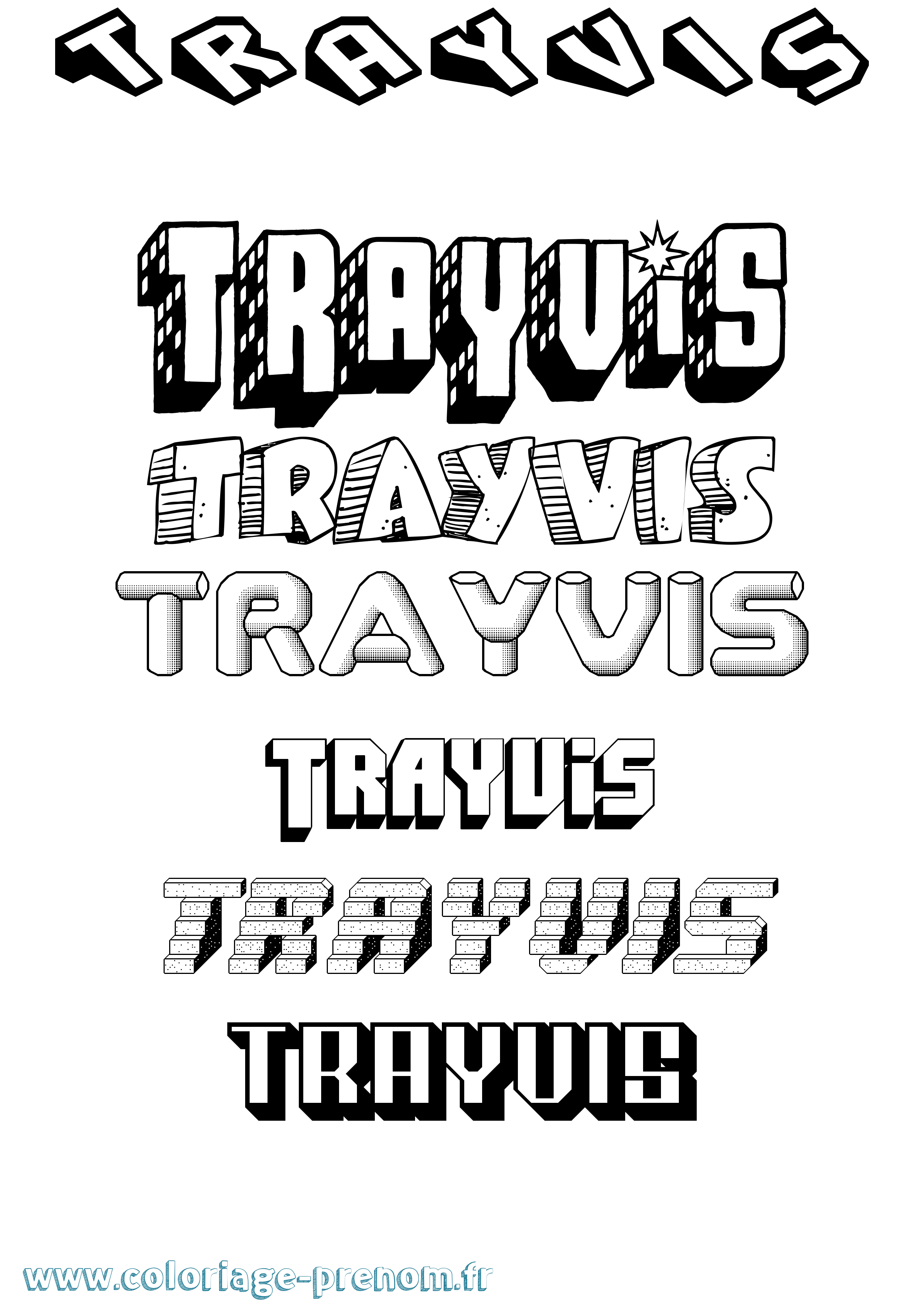 Coloriage Trayvis Effet 3D Coloriage prénom Trayvis Effet 3D