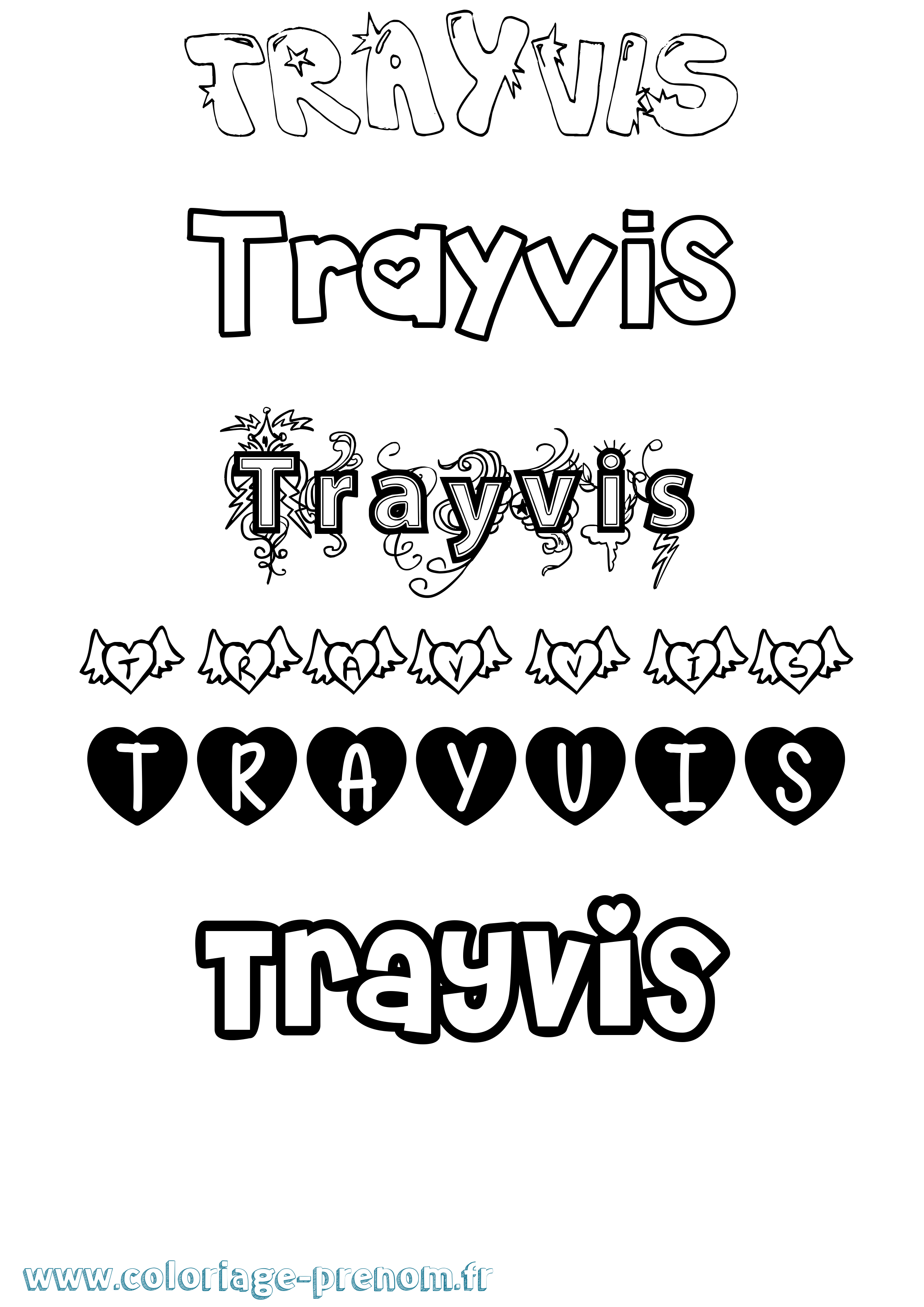 Coloriage Trayvis Girly Coloriage prénom Trayvis Girly