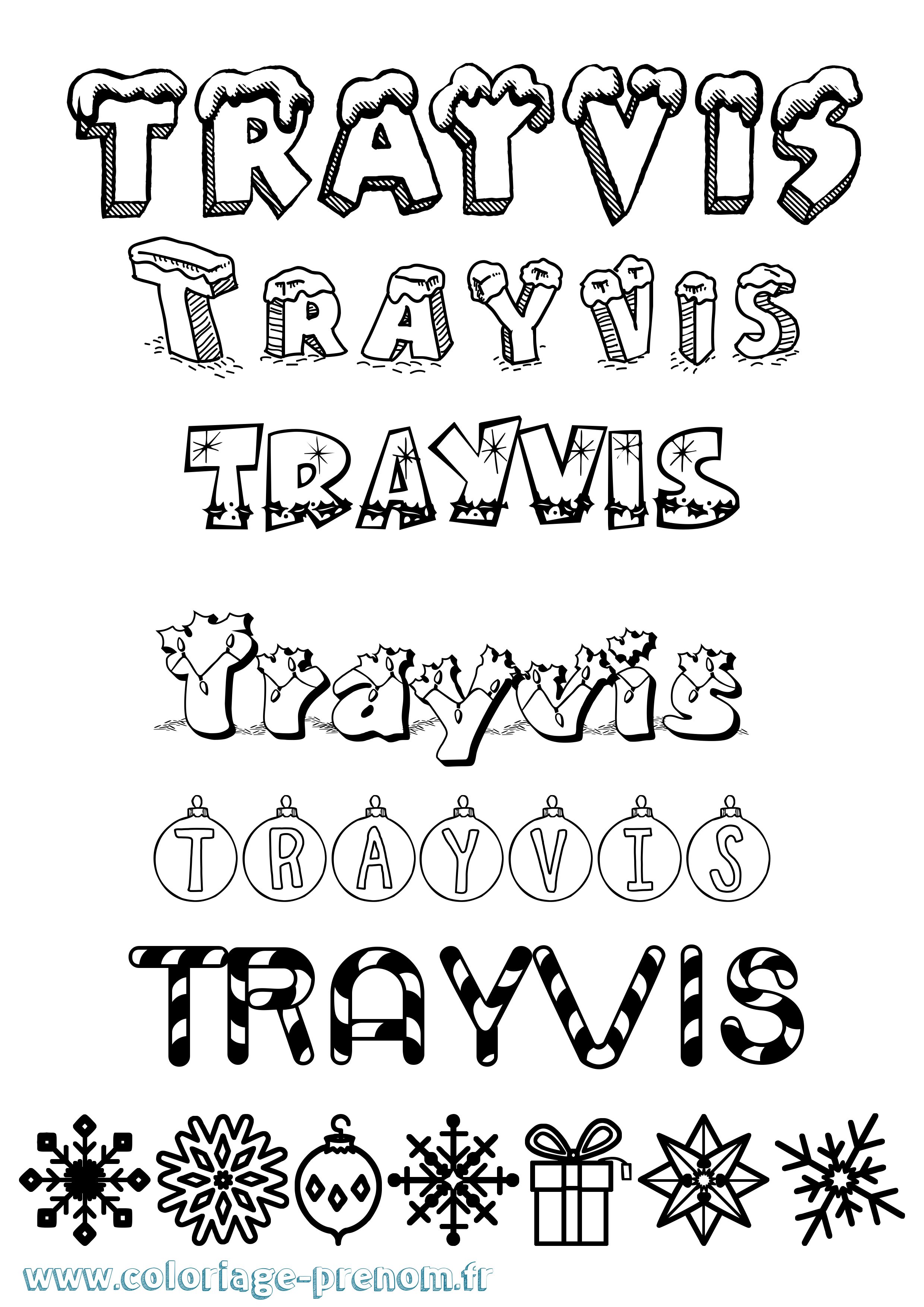 Coloriage Trayvis Noël Coloriage prénom Trayvis Noël