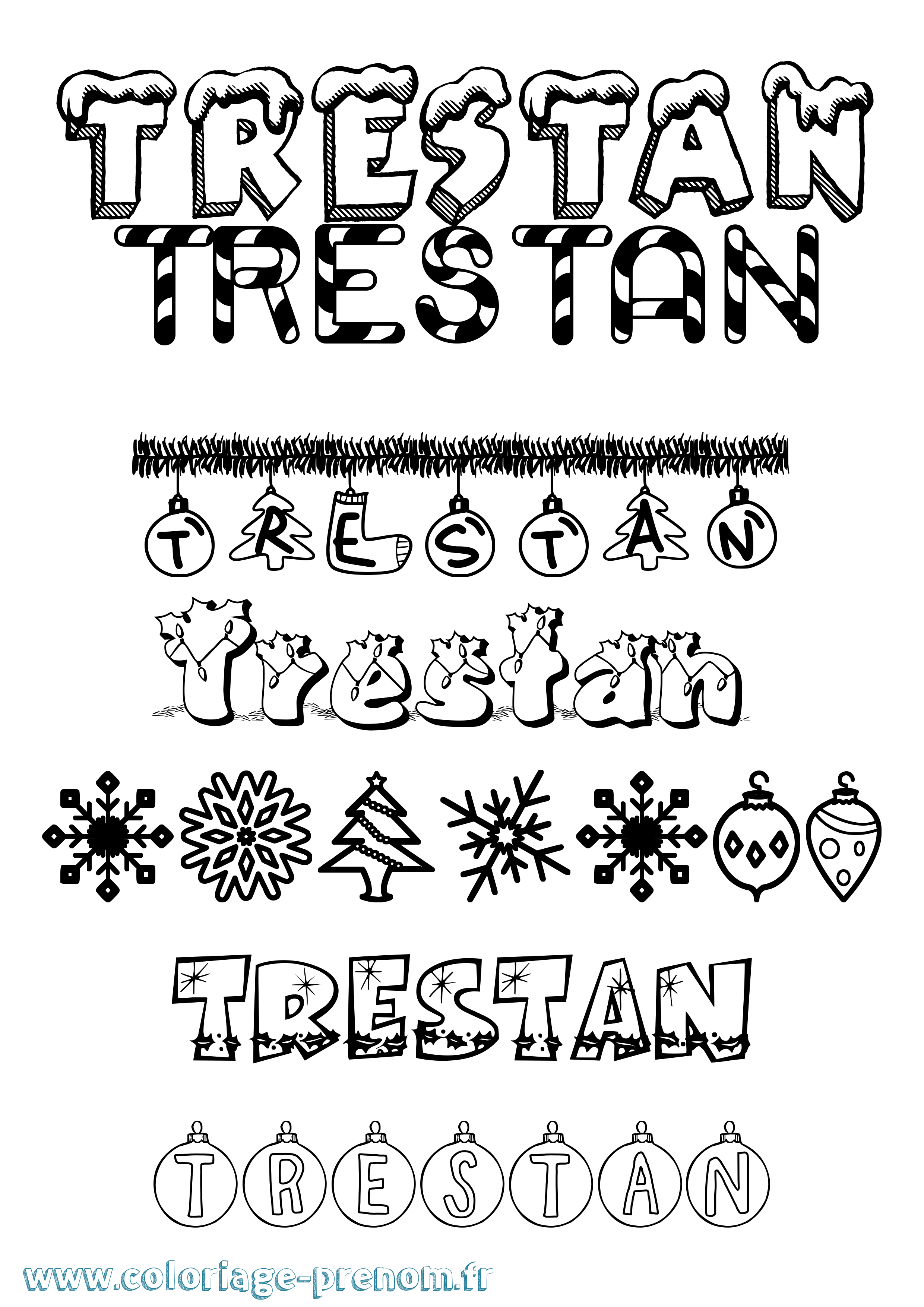 Coloriage Trestan Noël Coloriage prénom Trestan Noël