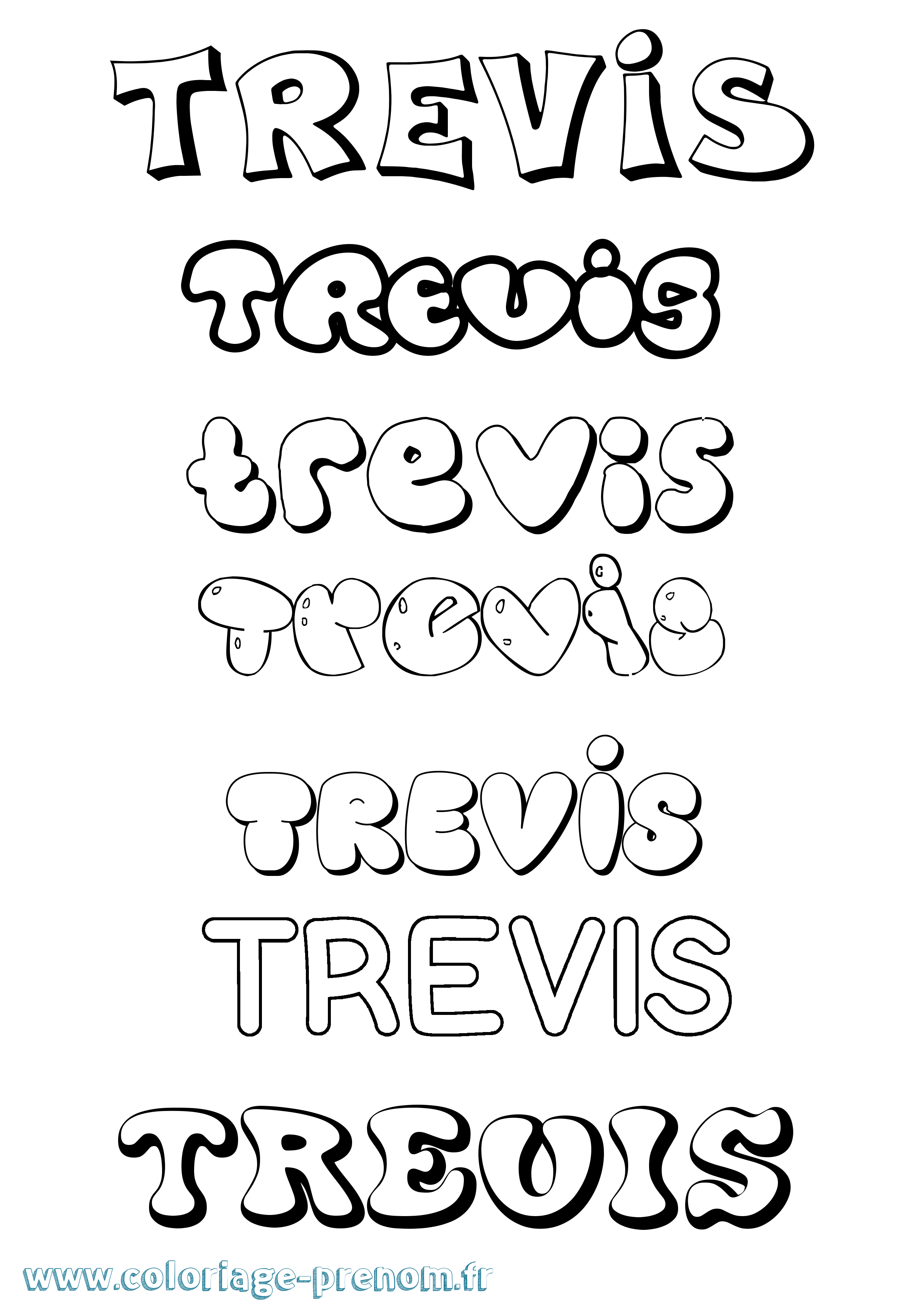 Coloriage Trevis Bubble Coloriage prénom Trevis Bubble