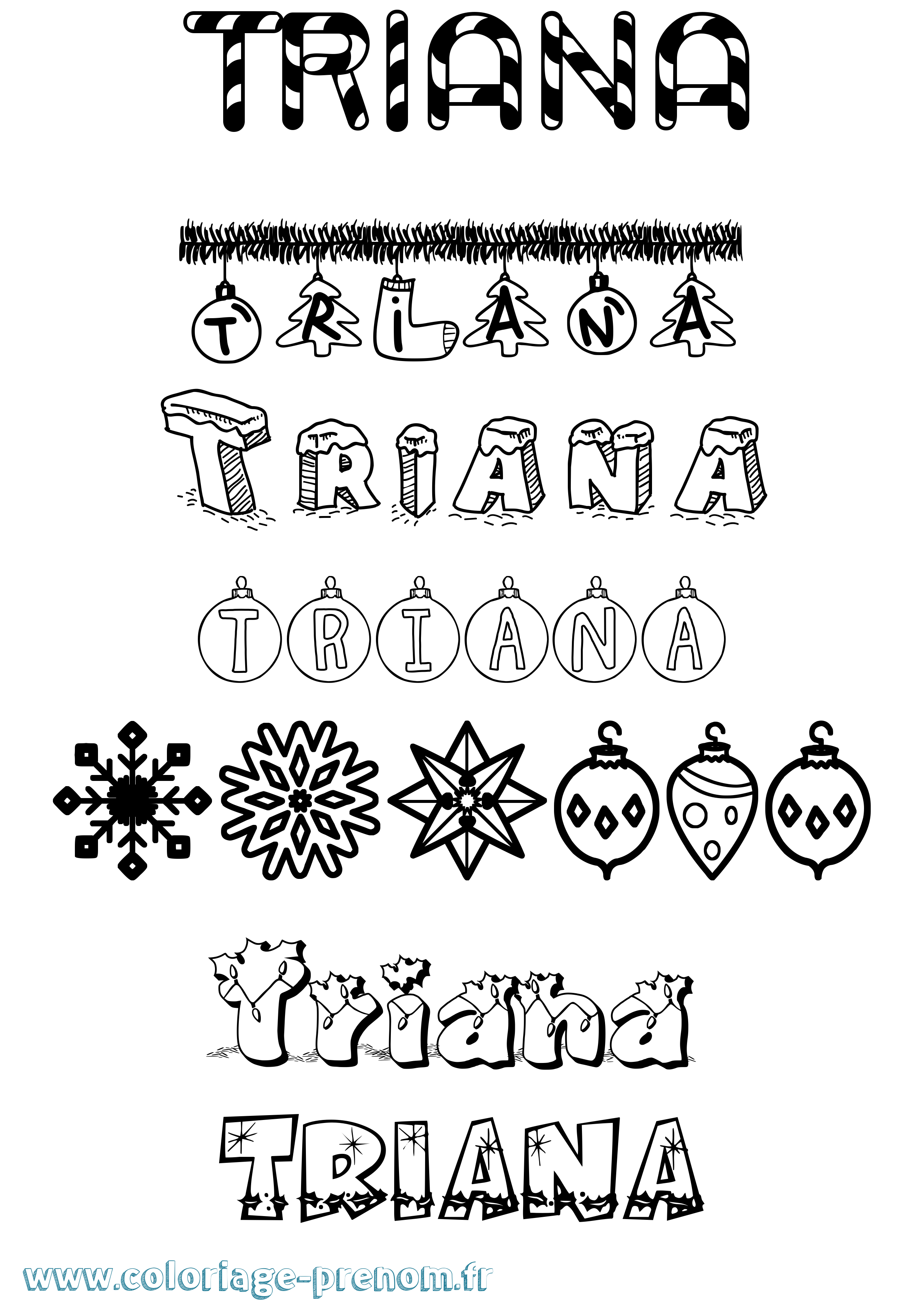 Coloriage Triana Noël Coloriage prénom Triana Noël