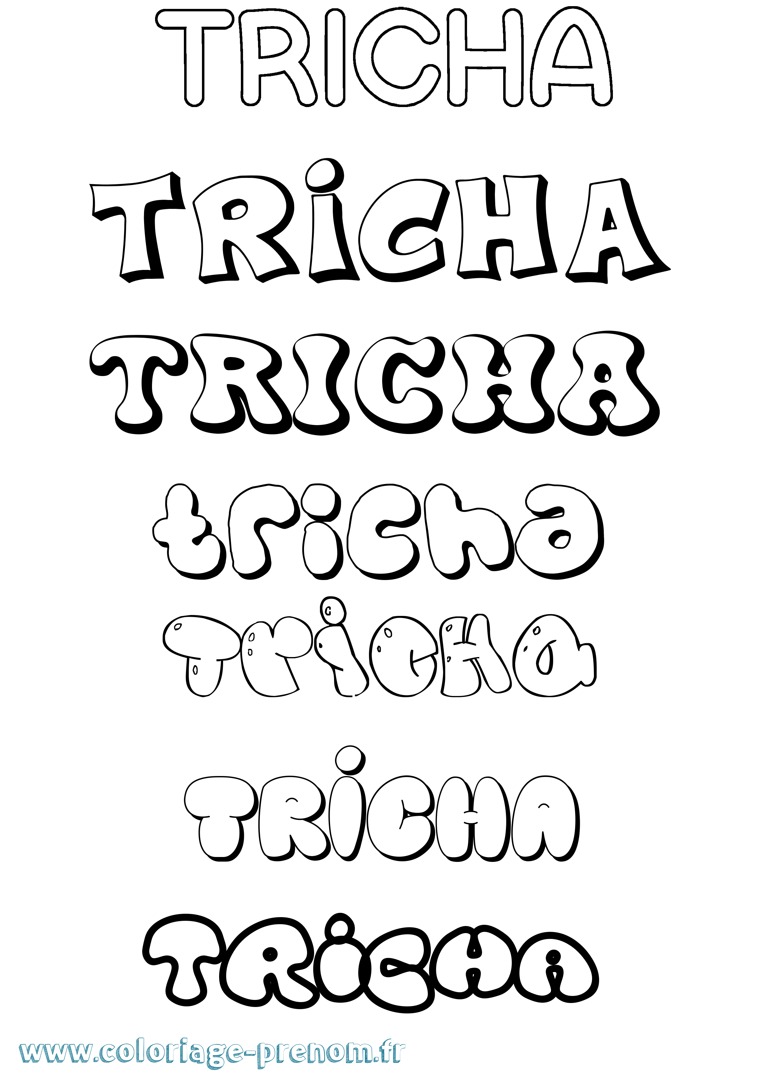 Coloriage Tricha Bubble Coloriage prénom Tricha Bubble