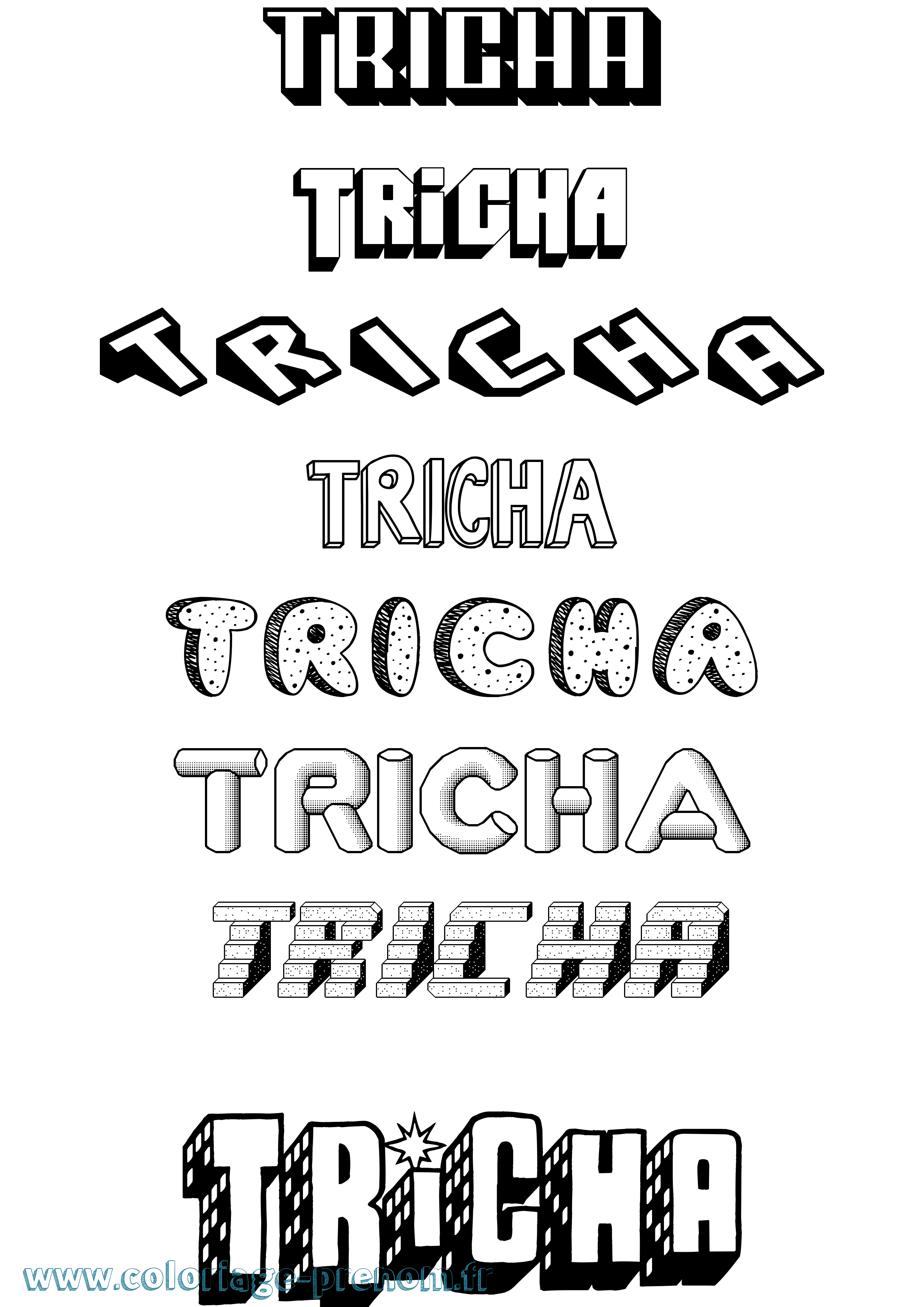 Coloriage Tricha Effet 3D Coloriage prénom Tricha Effet 3D