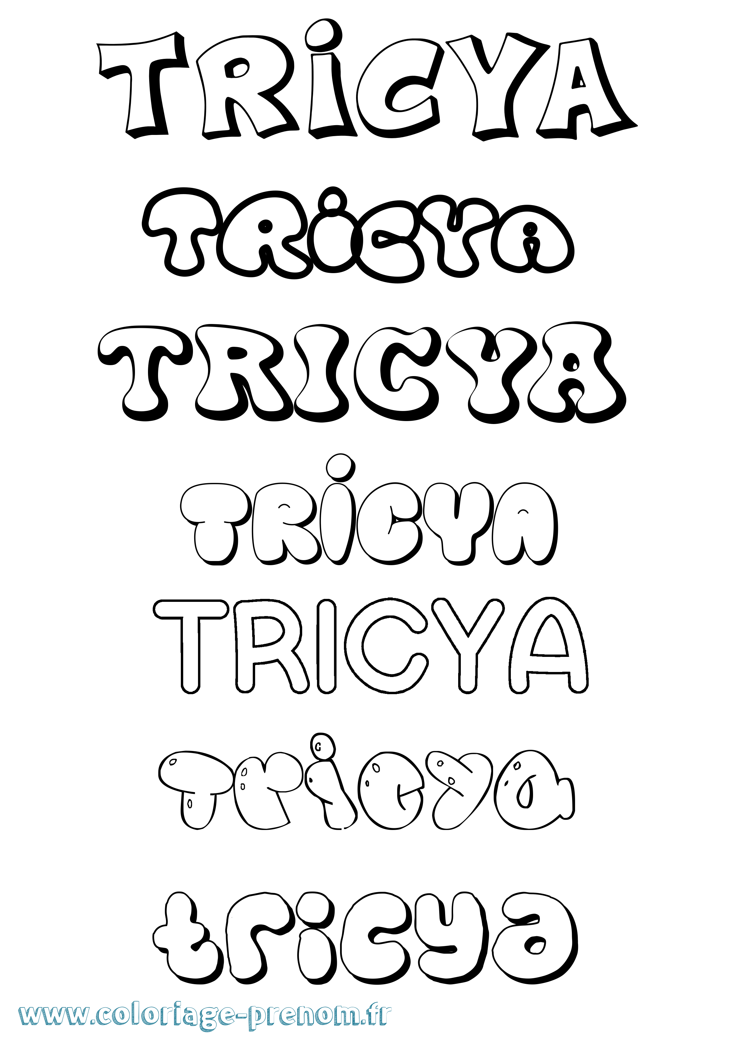 Coloriage Tricya Bubble Coloriage prénom Tricya Bubble