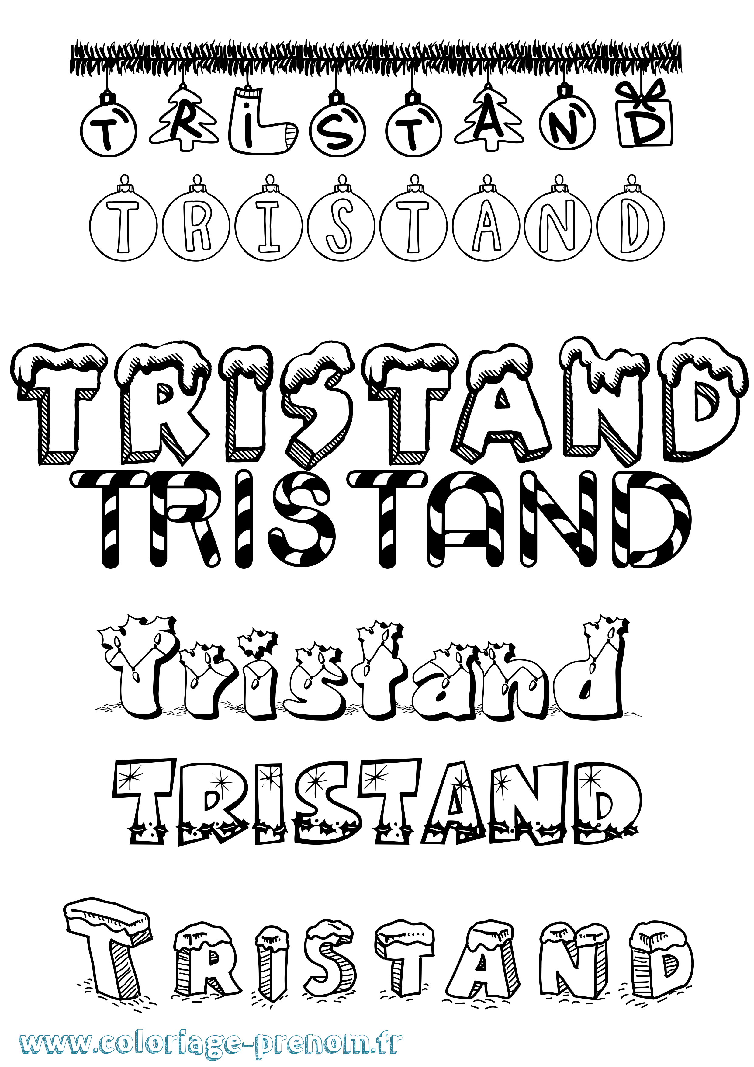 Coloriage Tristand Noël Coloriage prénom Tristand Noël