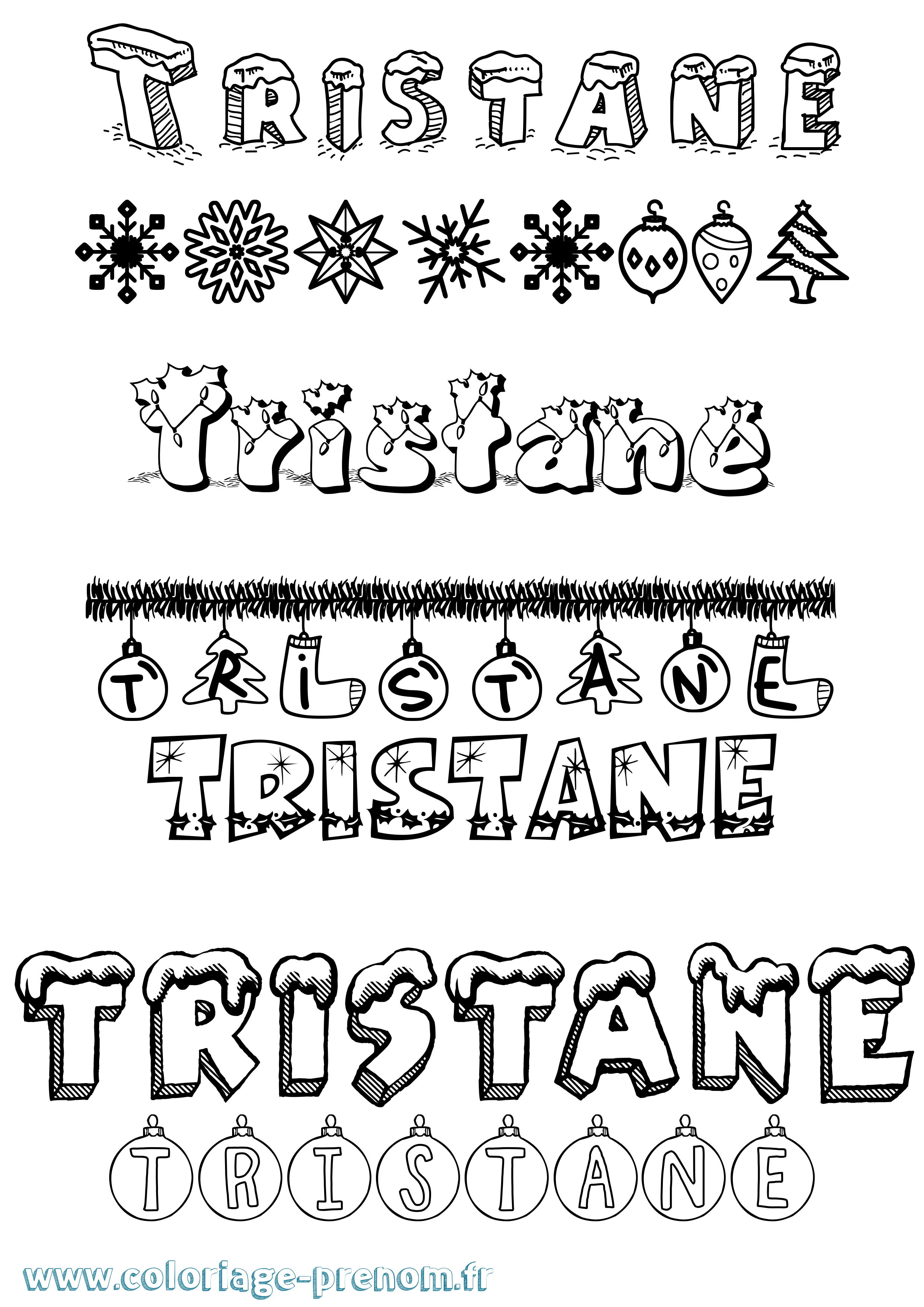Coloriage Tristane Noël Coloriage prénom Tristane Noël