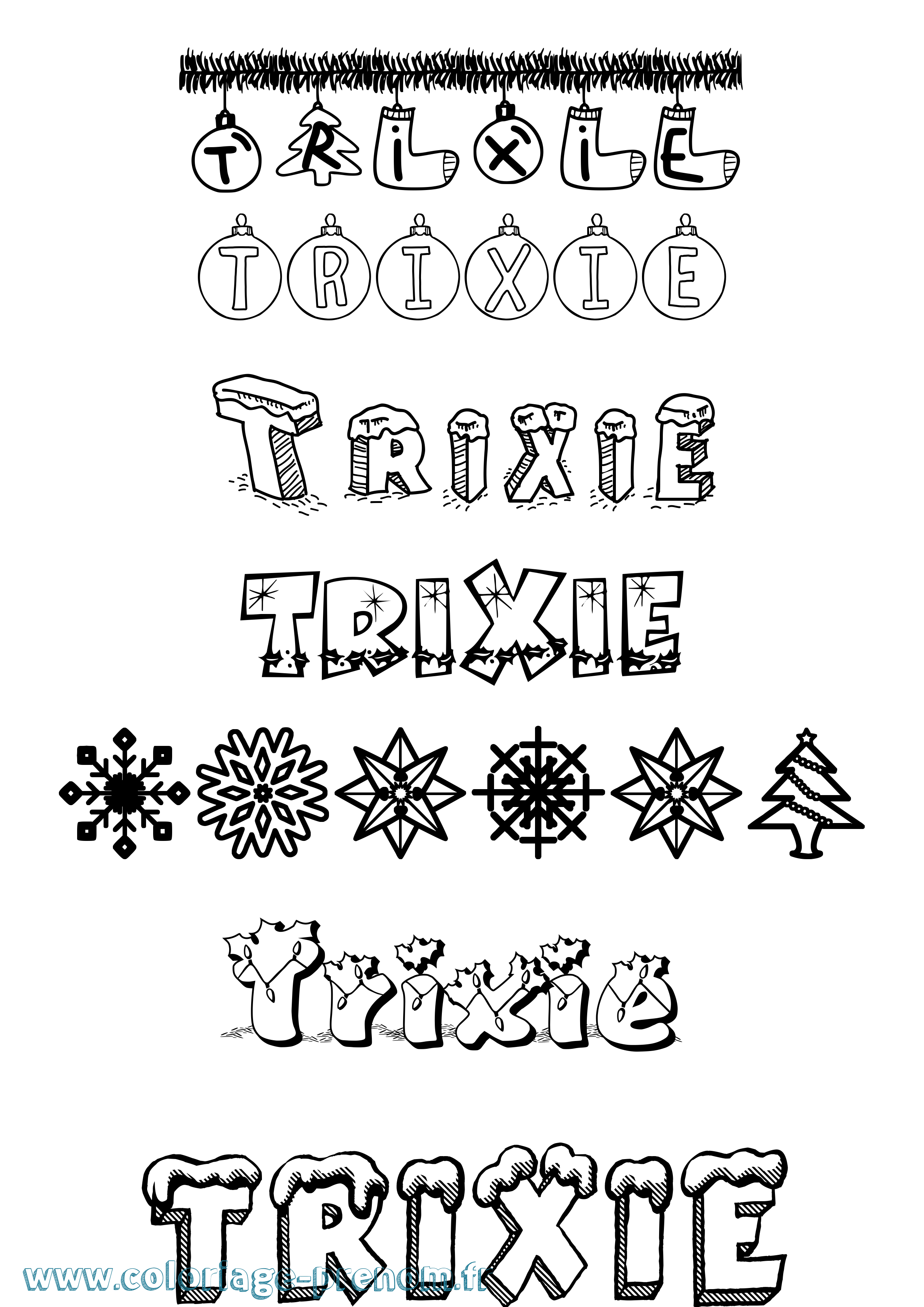 Coloriage Trixie Noël Coloriage prénom Trixie Noël