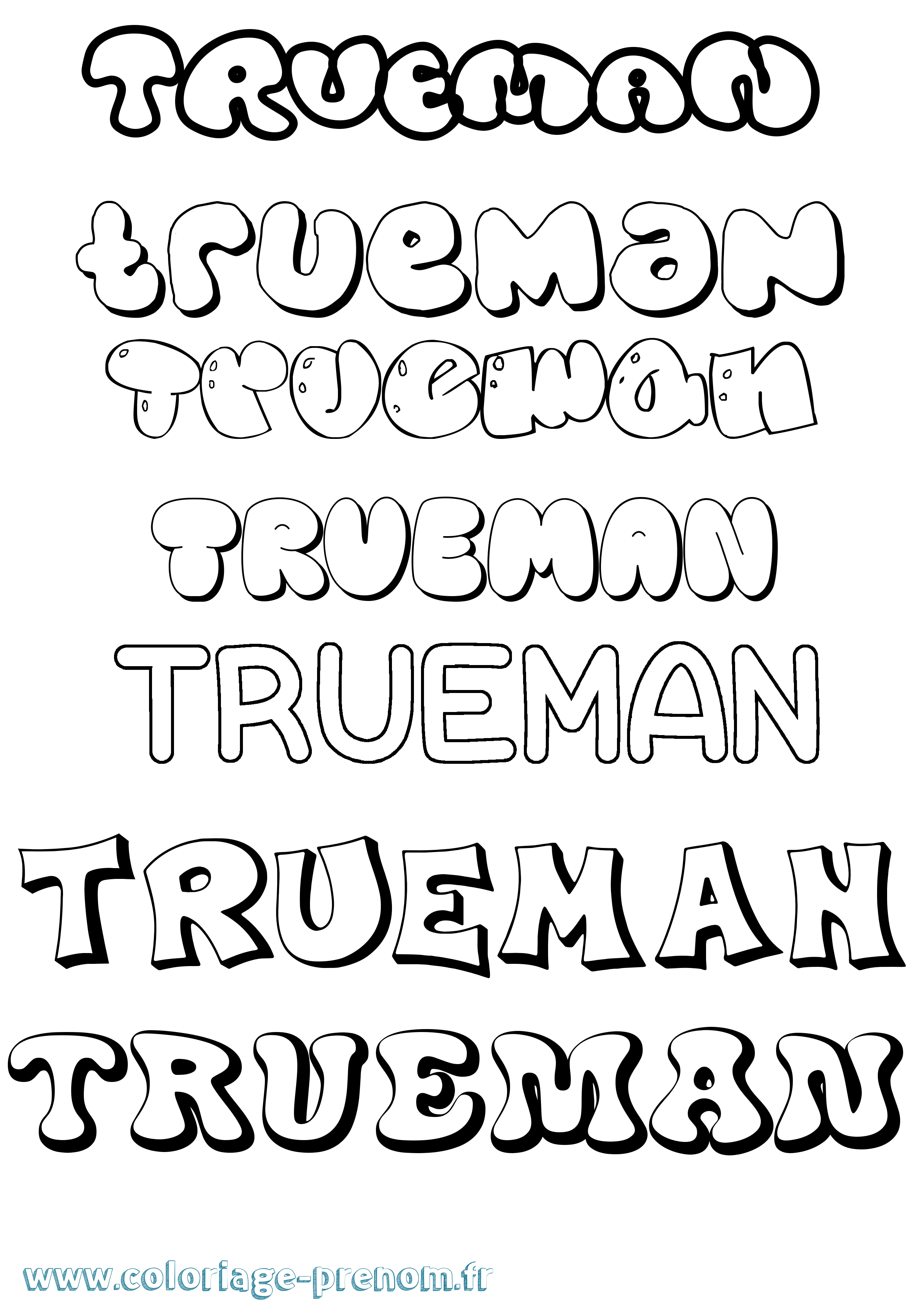 Coloriage Trueman Bubble Coloriage prénom Trueman Bubble