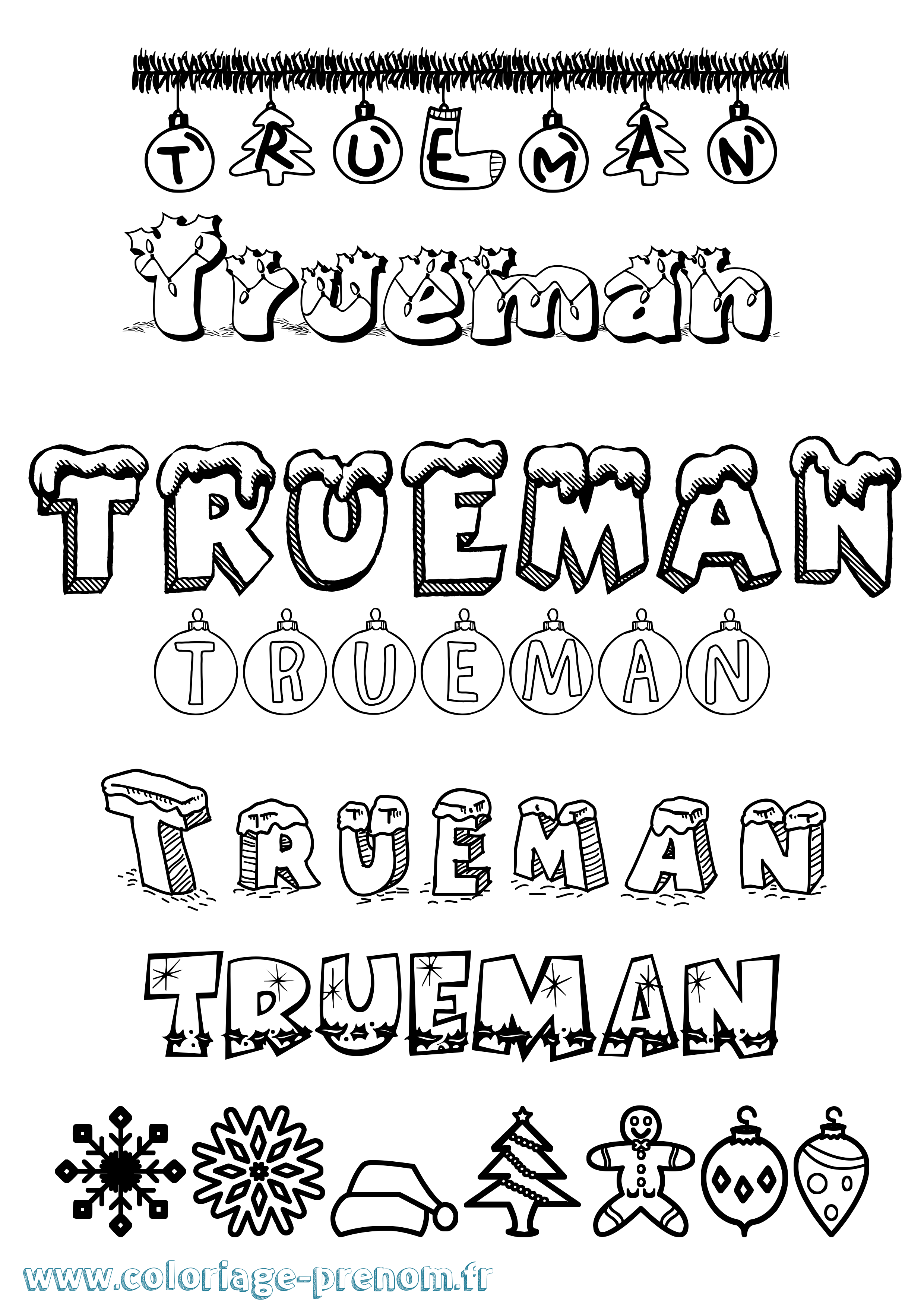 Coloriage Trueman Noël Coloriage prénom Trueman Noël