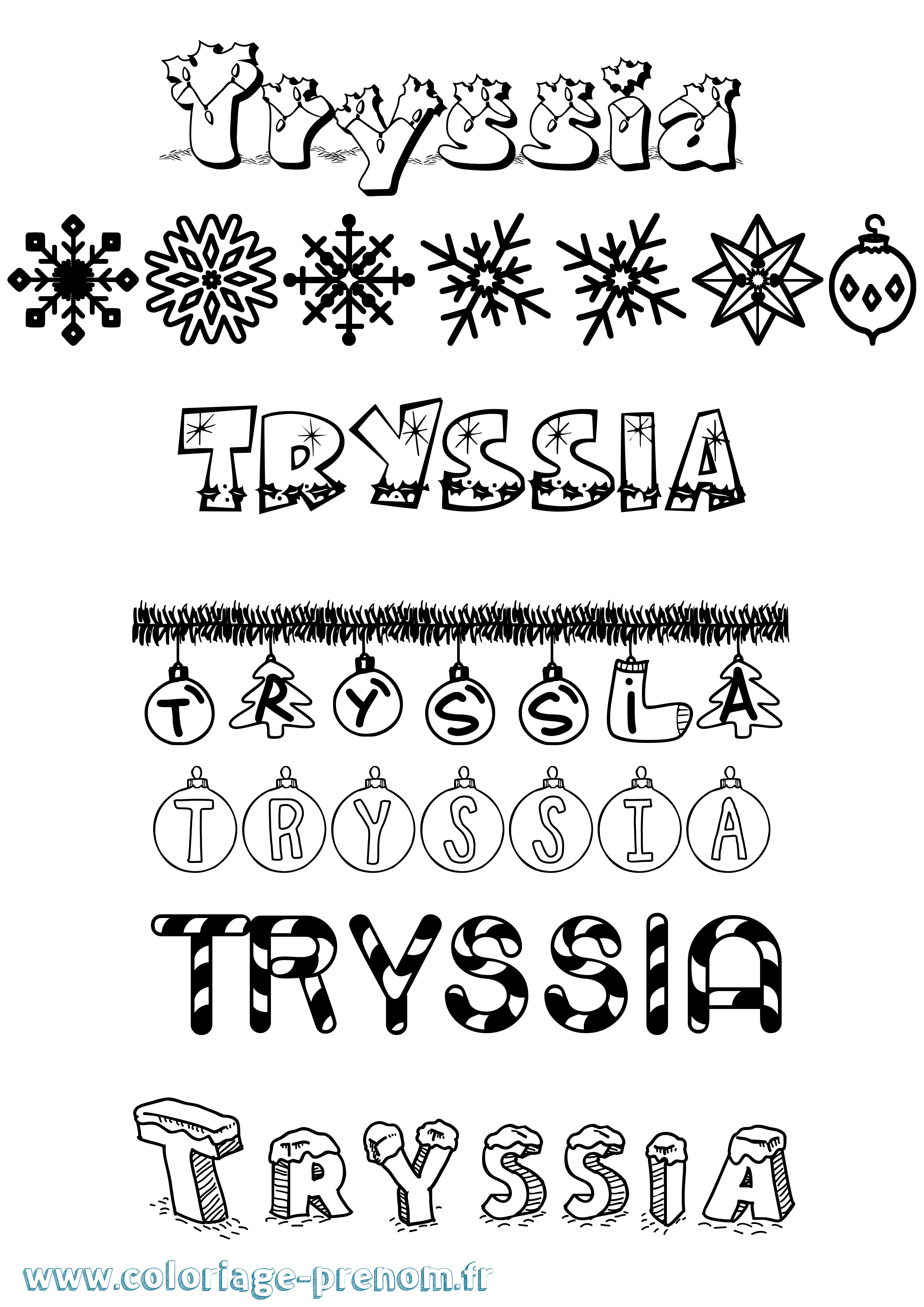 Coloriage Tryssia Noël Coloriage prénom Tryssia Noël