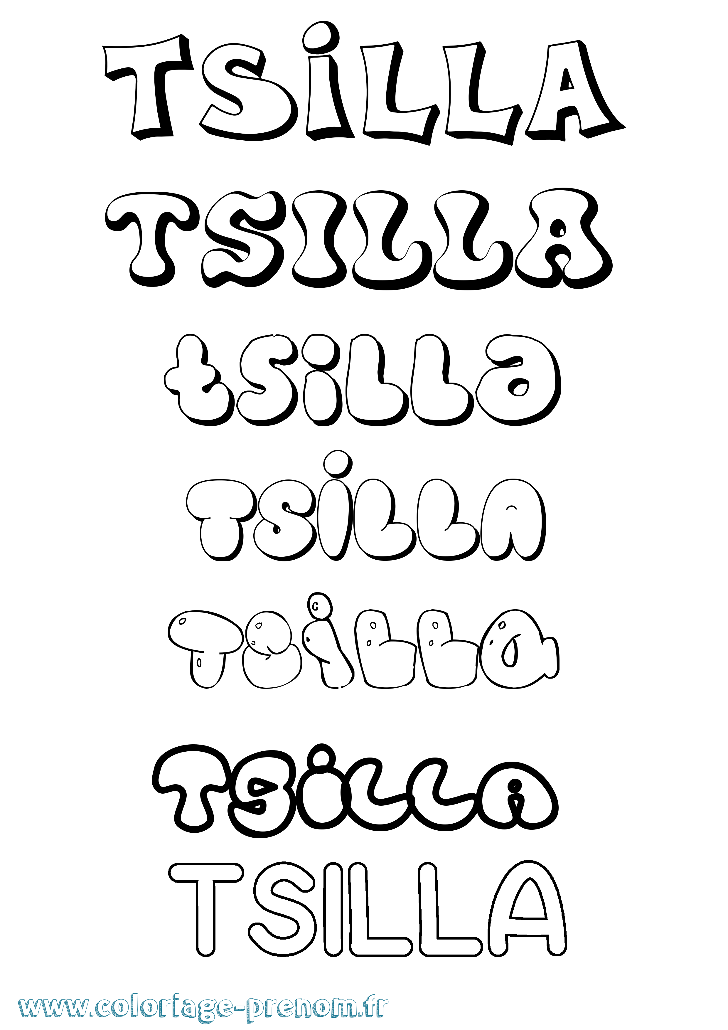 Coloriage Tsilla Bubble Coloriage prénom Tsilla Bubble