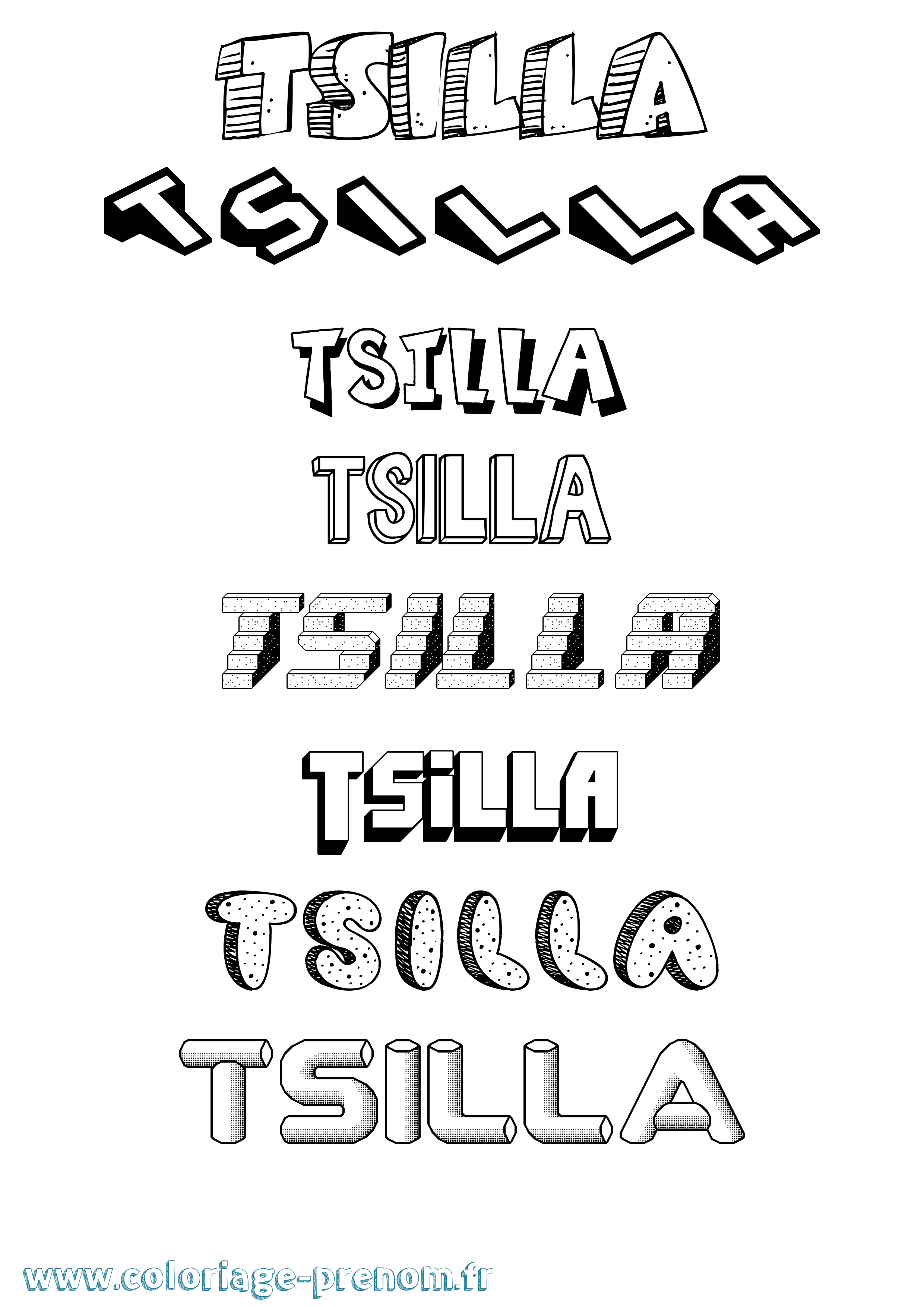 Coloriage Tsilla Effet 3D Coloriage prénom Tsilla Effet 3D
