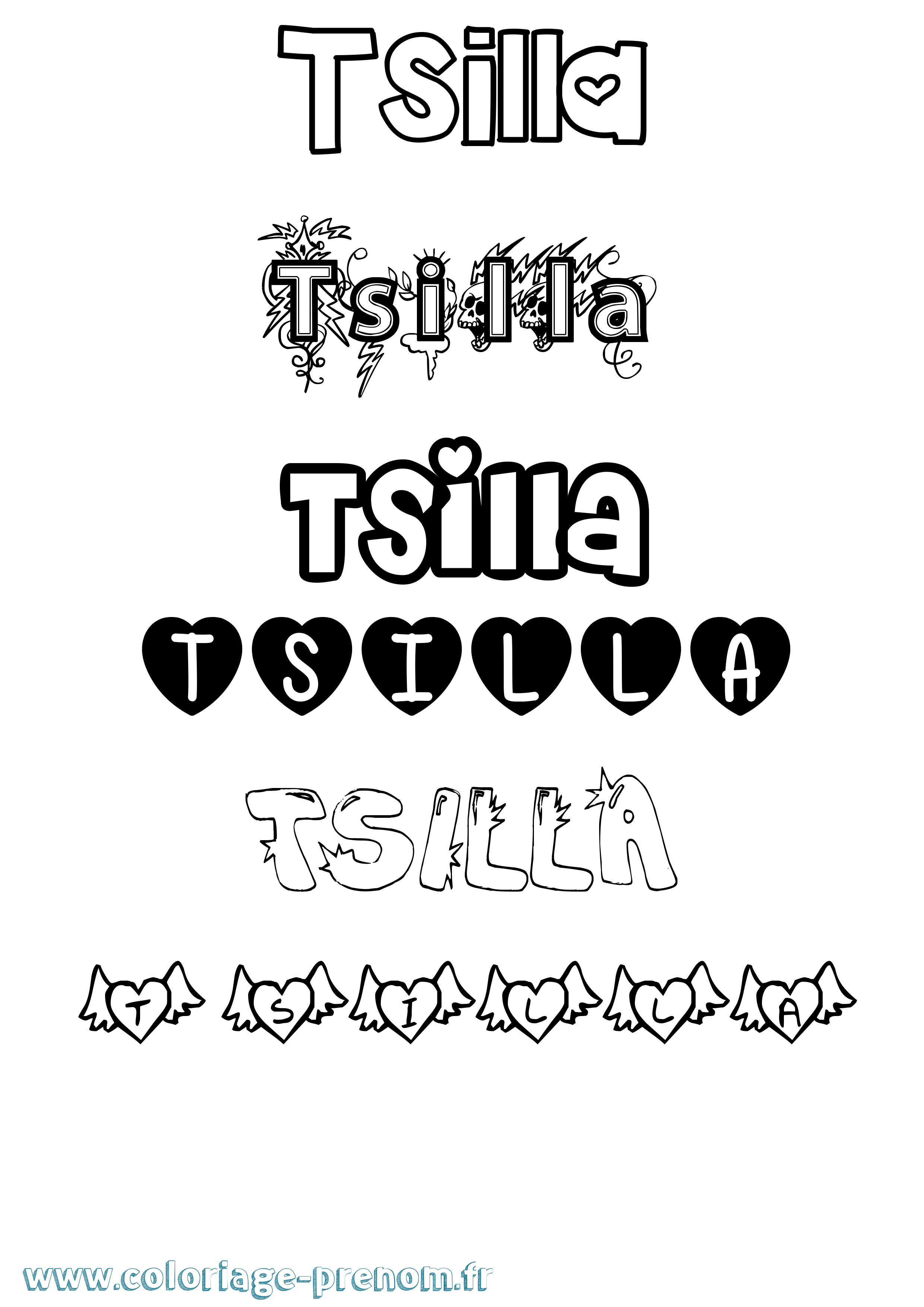 Coloriage Tsilla Girly Coloriage prénom Tsilla Girly