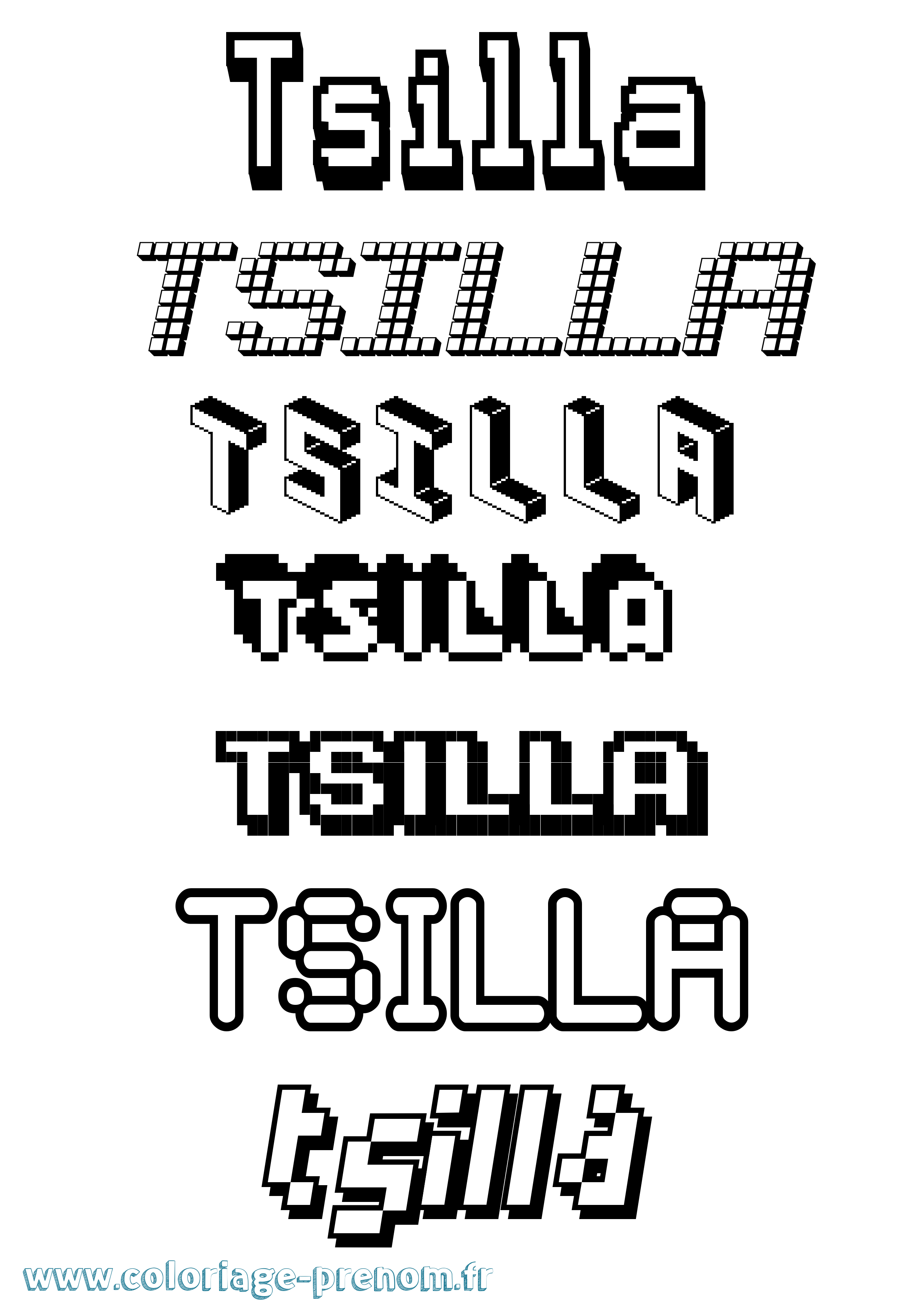 Coloriage Tsilla Pixel Coloriage prénom Tsilla Pixel