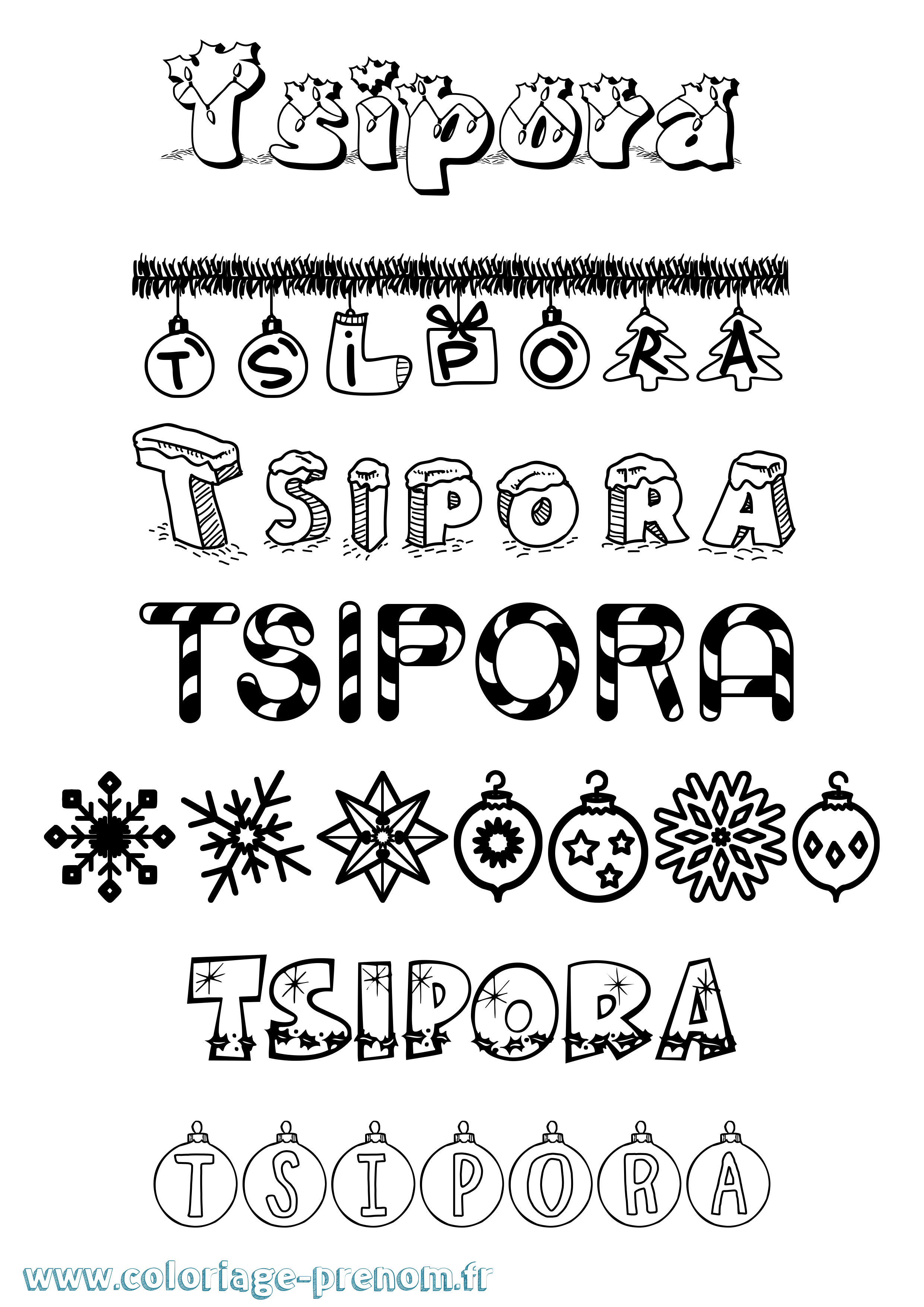 Coloriage Tsipora Noël Coloriage prénom Tsipora Noël