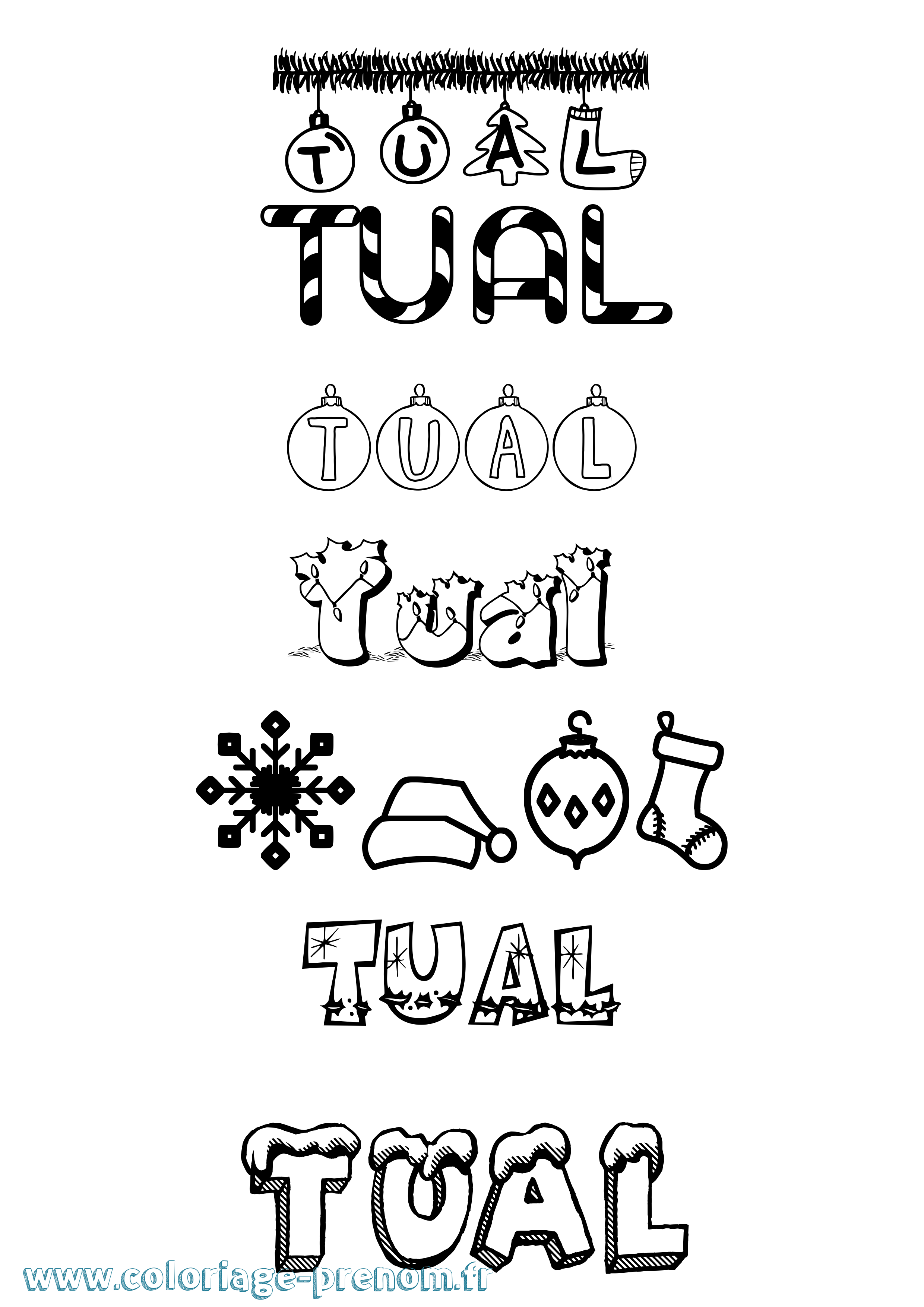 Coloriage Tual Noël Coloriage prénom Tual Noël