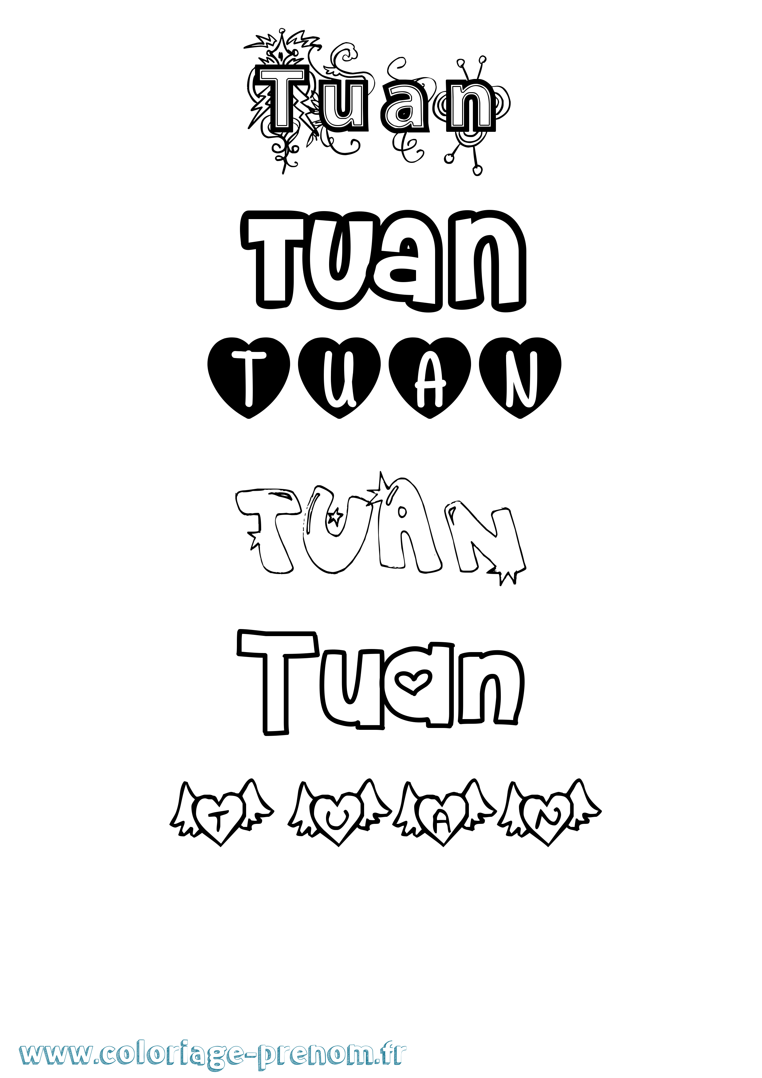 Coloriage Tuan Girly Coloriage prénom Tuan Girly