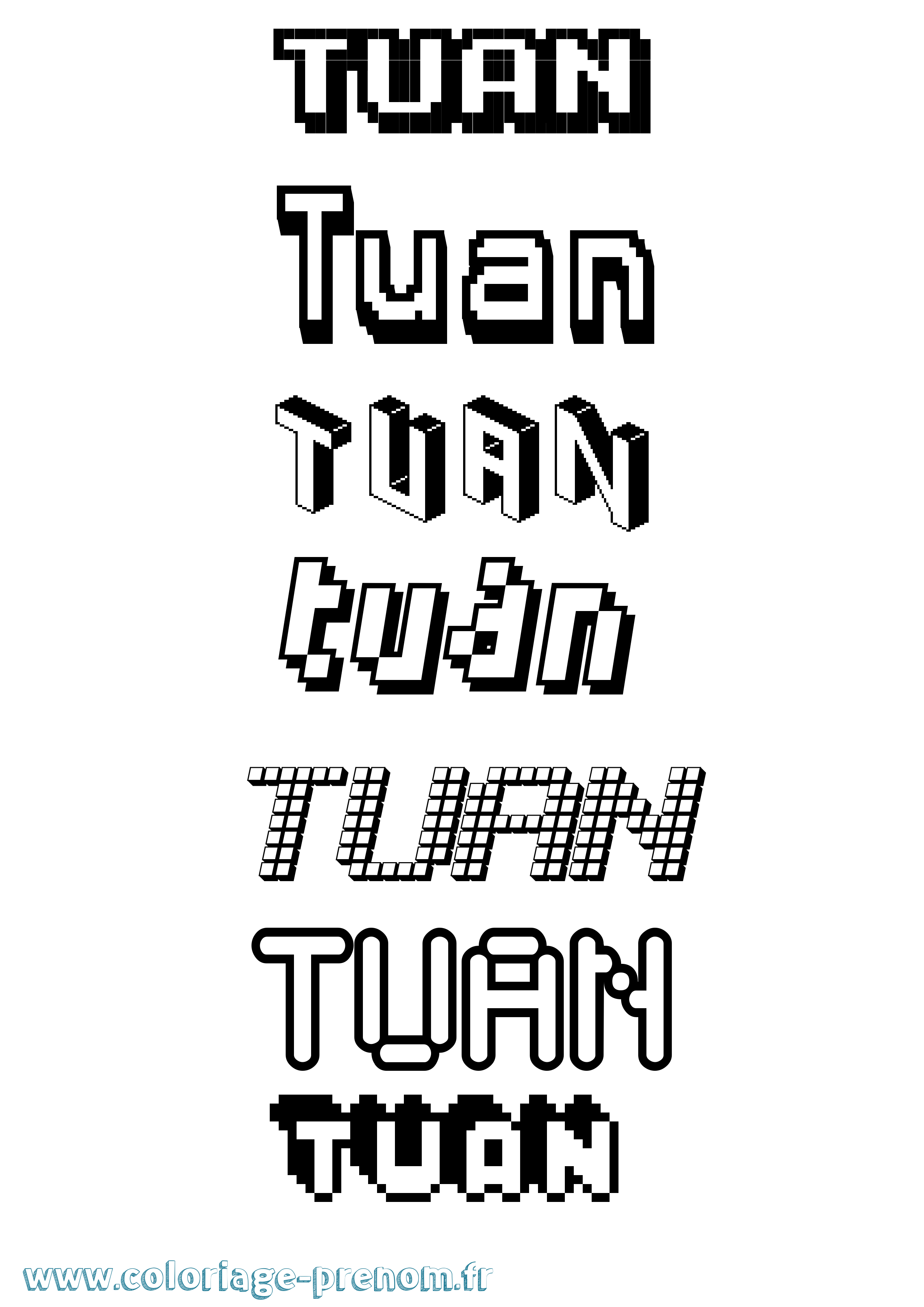 Coloriage Tuan Pixel Coloriage prénom Tuan Pixel