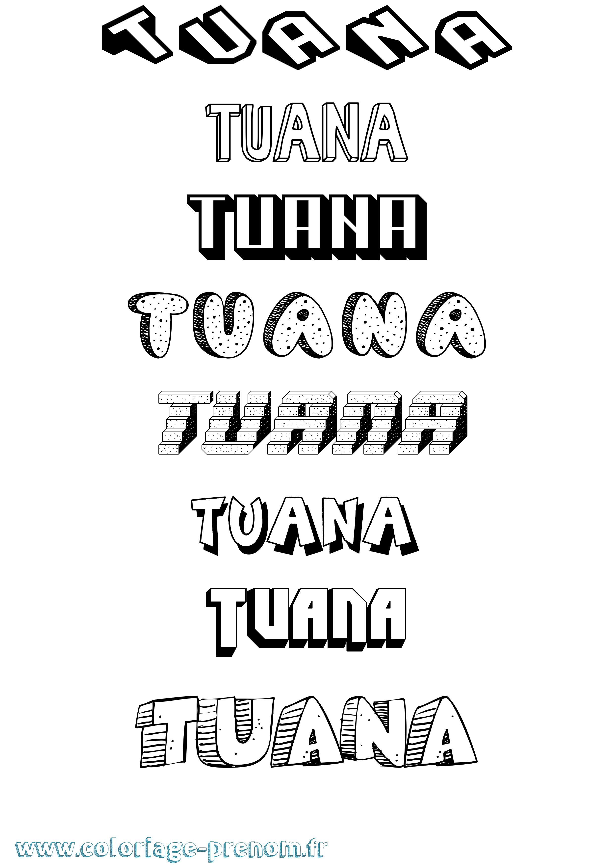 Coloriage Tuana Effet 3D Coloriage prénom Tuana Effet 3D