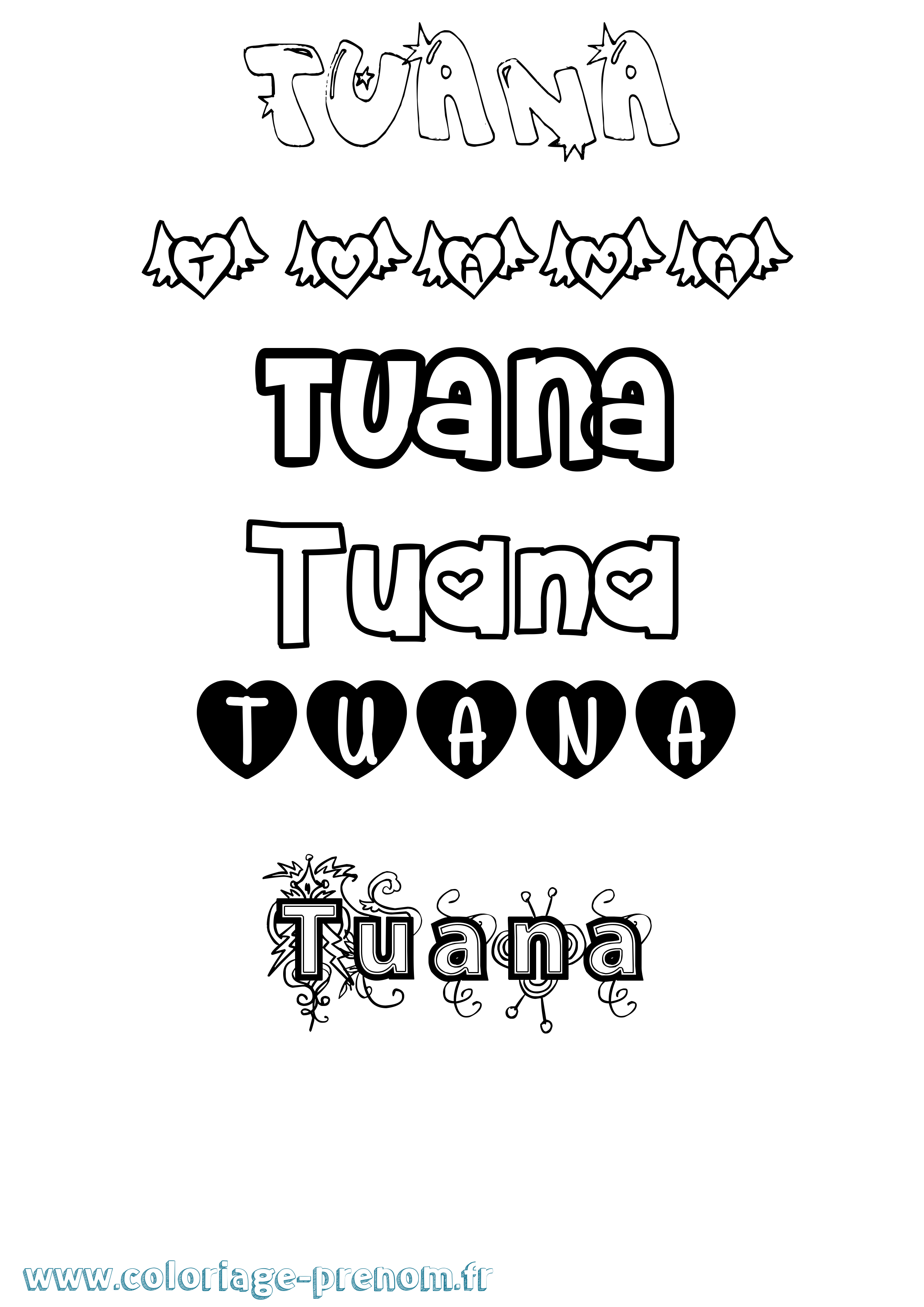 Coloriage Tuana Girly Coloriage prénom Tuana Girly