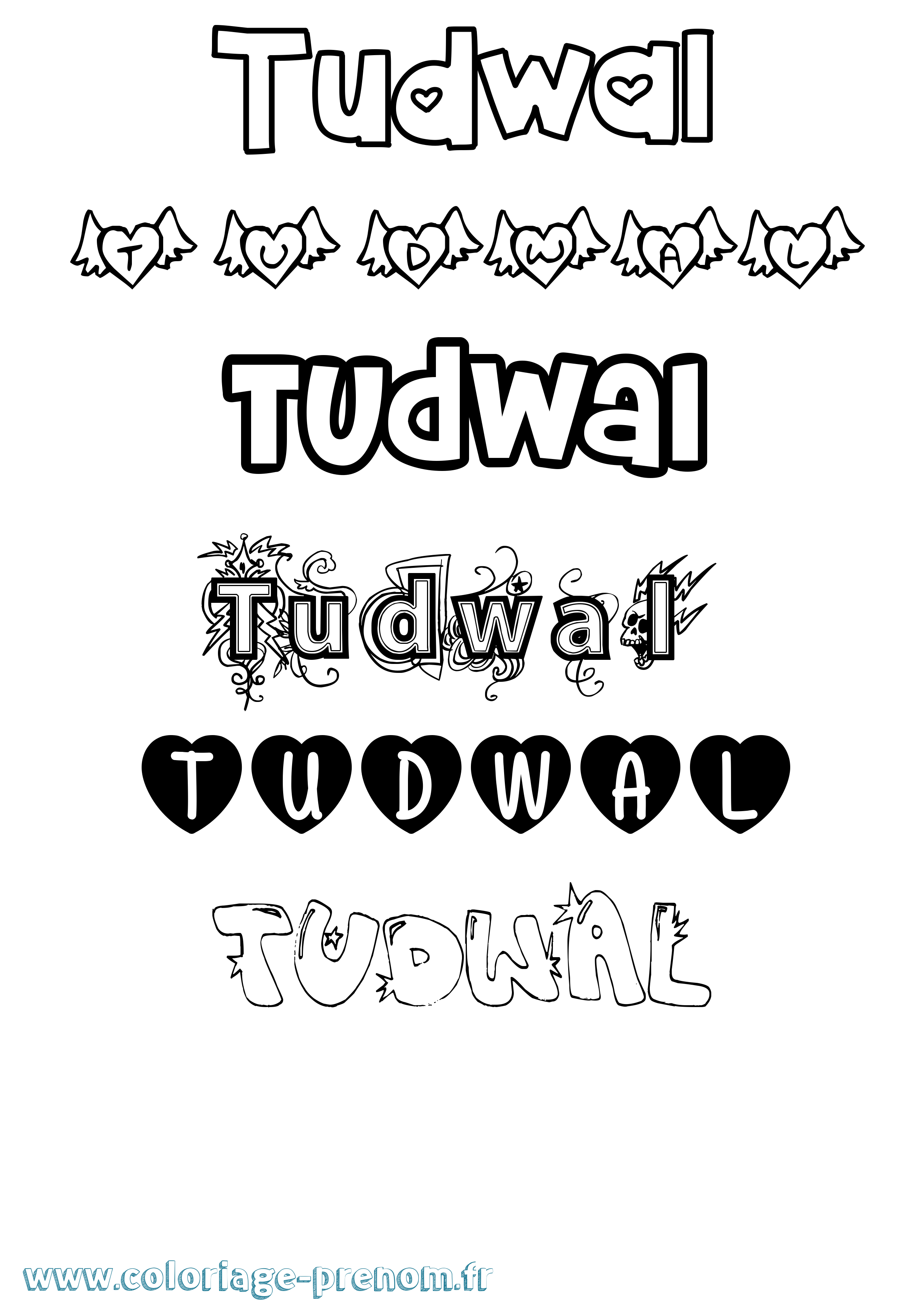 Coloriage Tudwal Girly Coloriage prénom Tudwal Girly