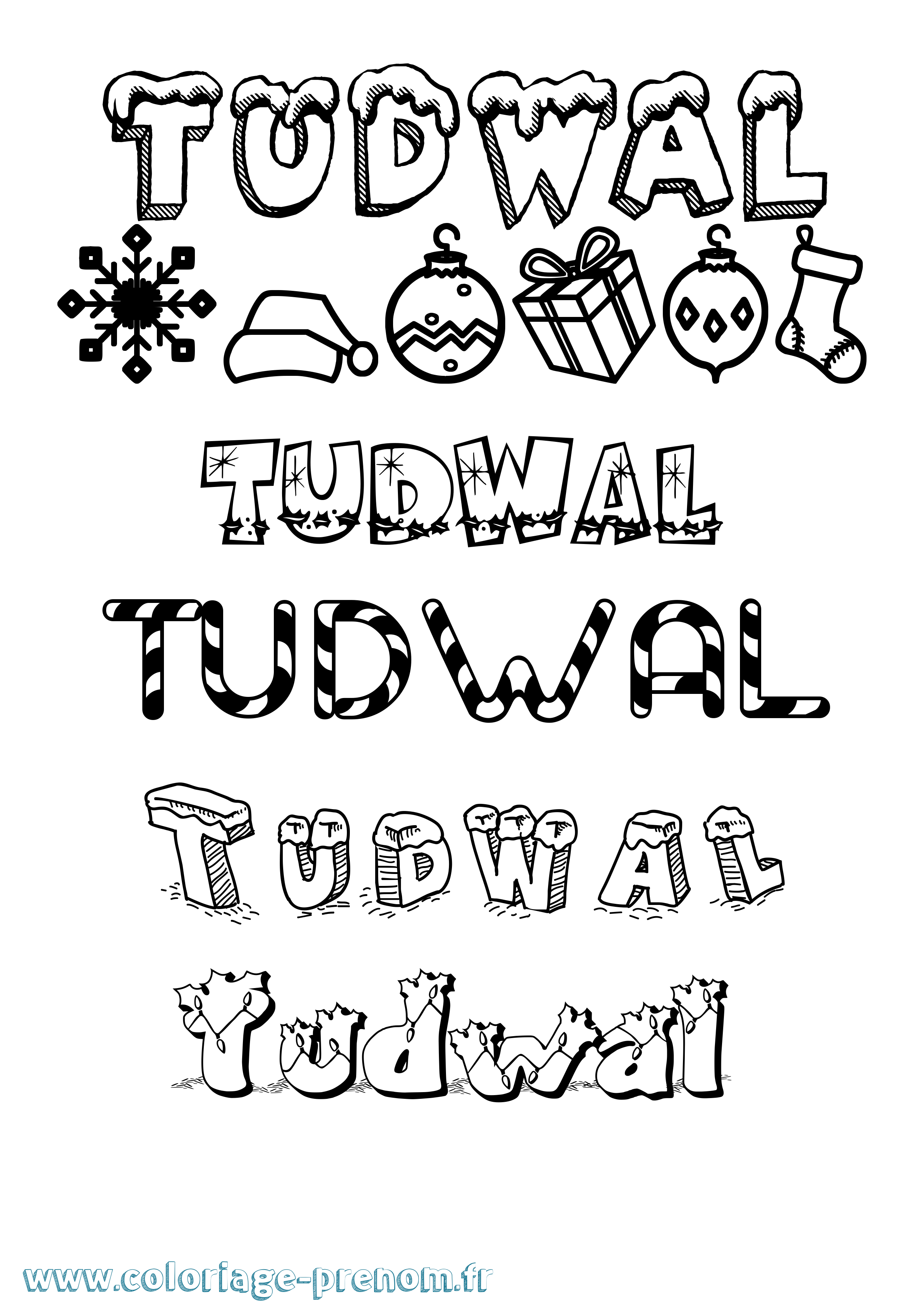 Coloriage Tudwal Noël Coloriage prénom Tudwal Noël