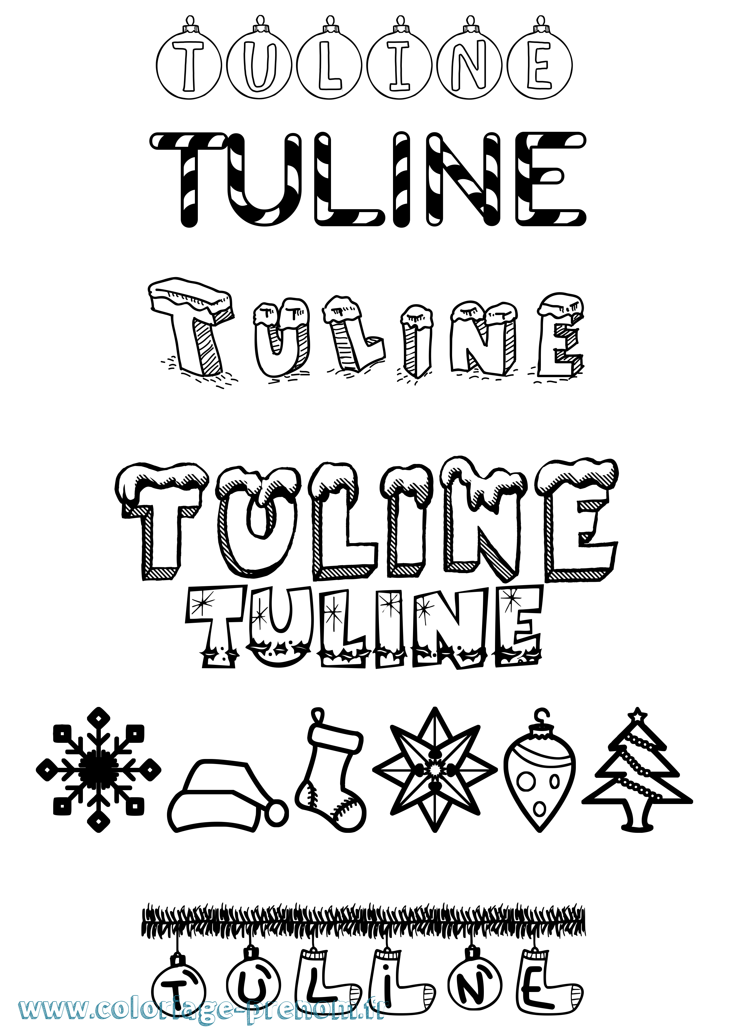 Coloriage Tuline Noël Coloriage prénom Tuline Noël